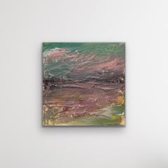 Miniatura d'arte da parete - Paesaggio astratto originale con giallo, rosa e verde