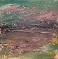 Miniature Mantellpiece Art - Original Abstract Landscape with Yellow Pink & Greene