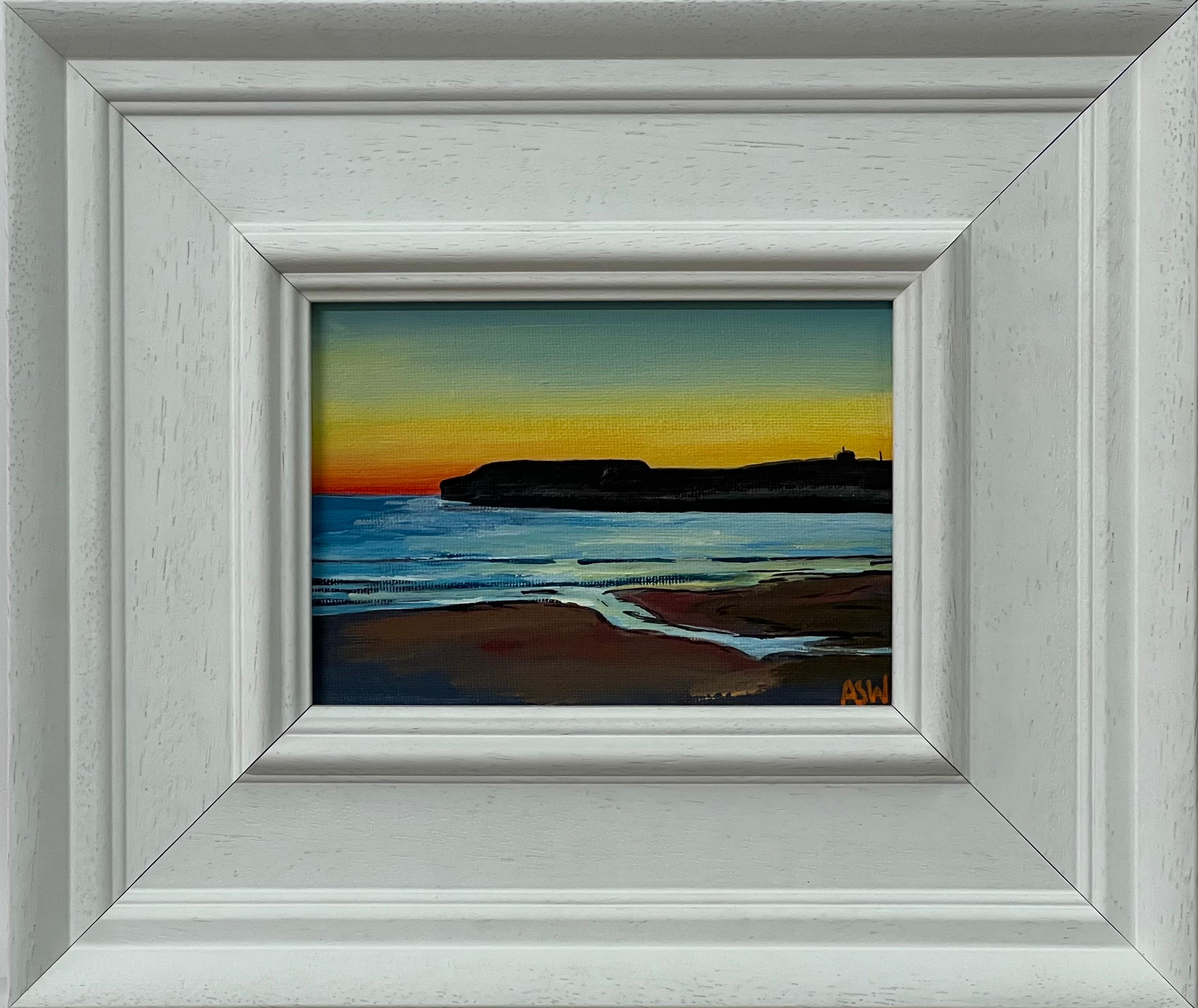 Angela Wakefield Abstract Painting - Miniature of Dunnet Head Sunset in the Scottish Highlands by British Artist