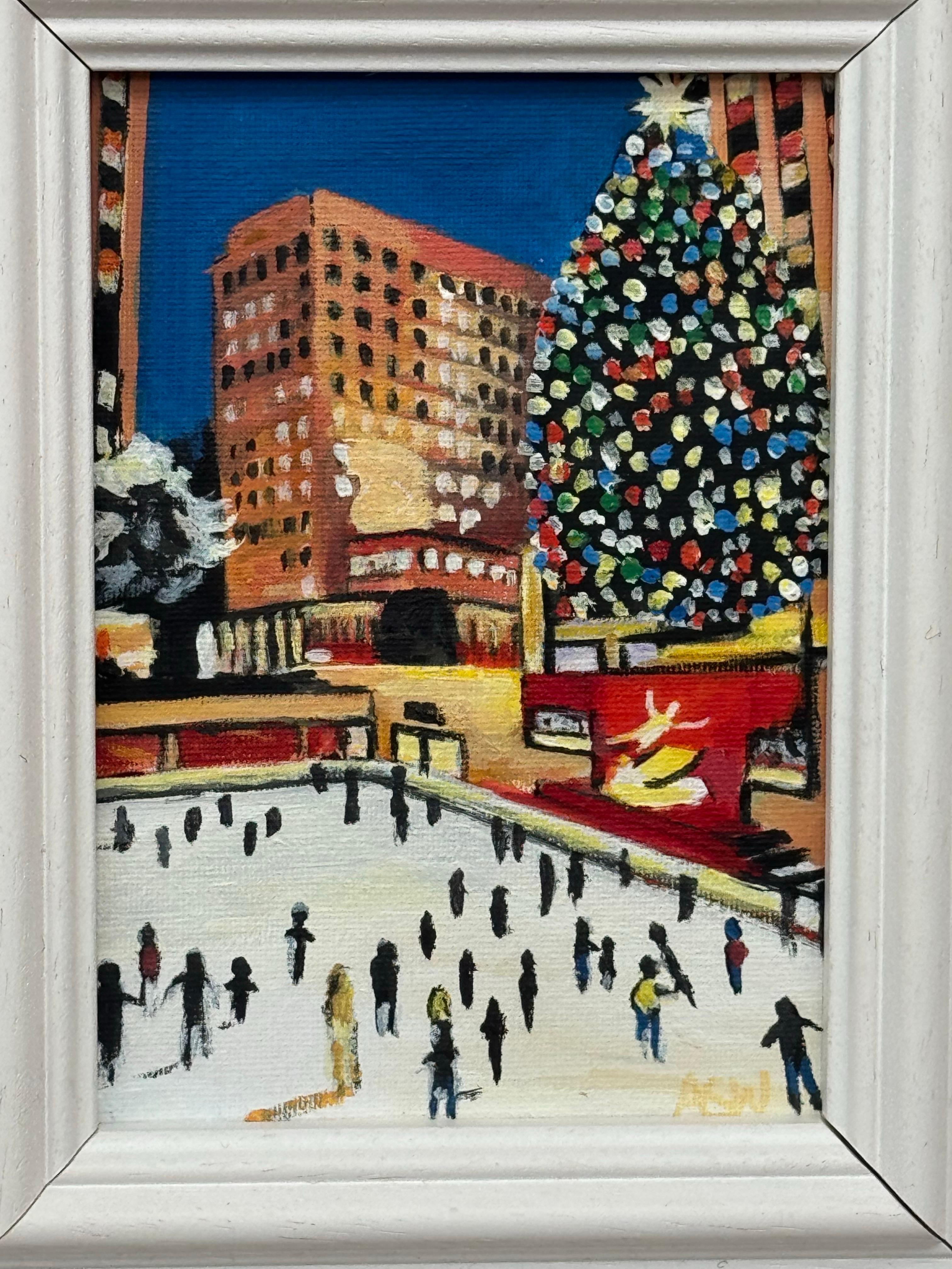 Miniature Original Painting Art Study of Central Park Christmas New York City For Sale 3
