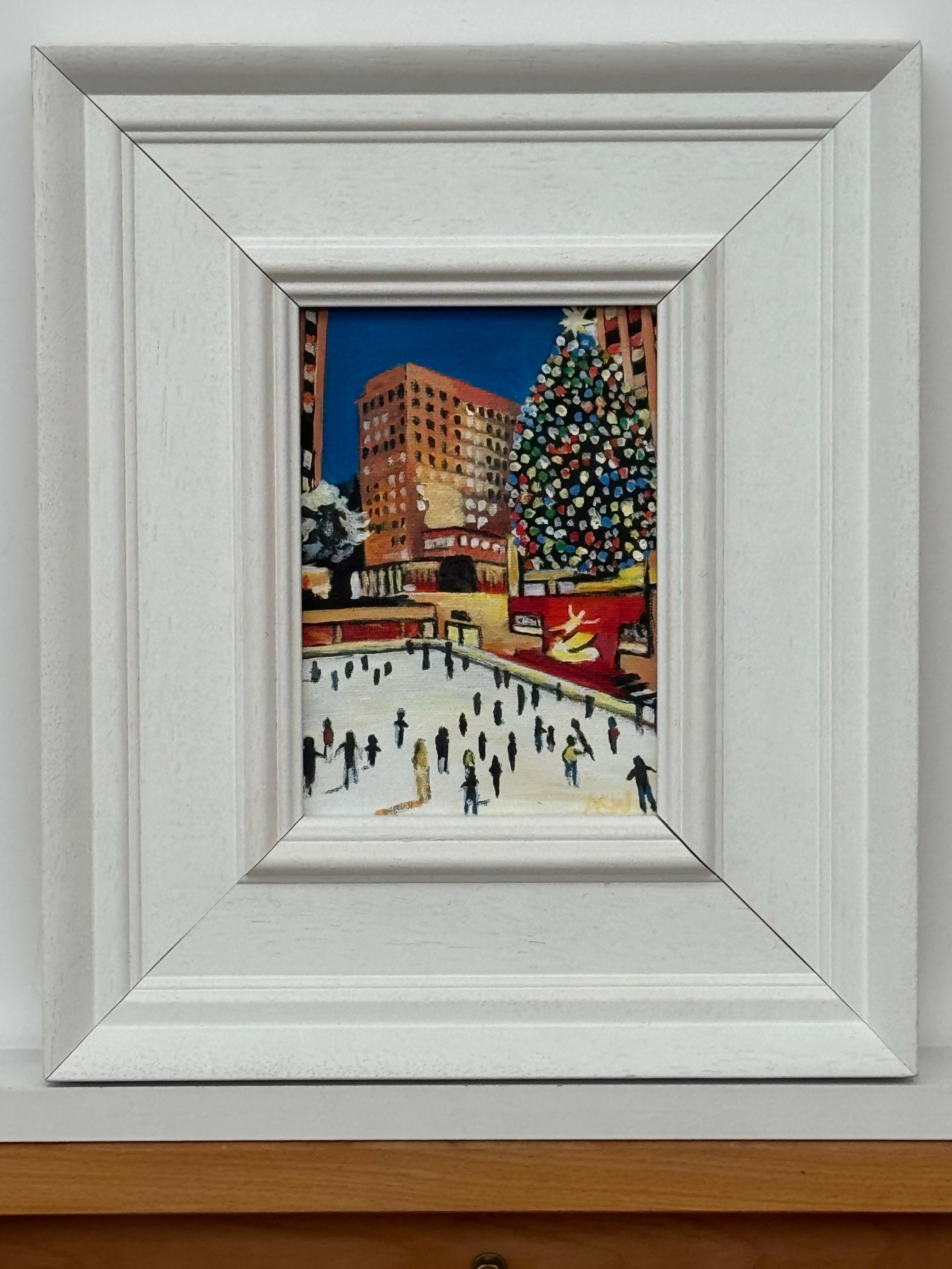 Miniature Original Painting Art Study of Central Park Christmas New York City For Sale 5
