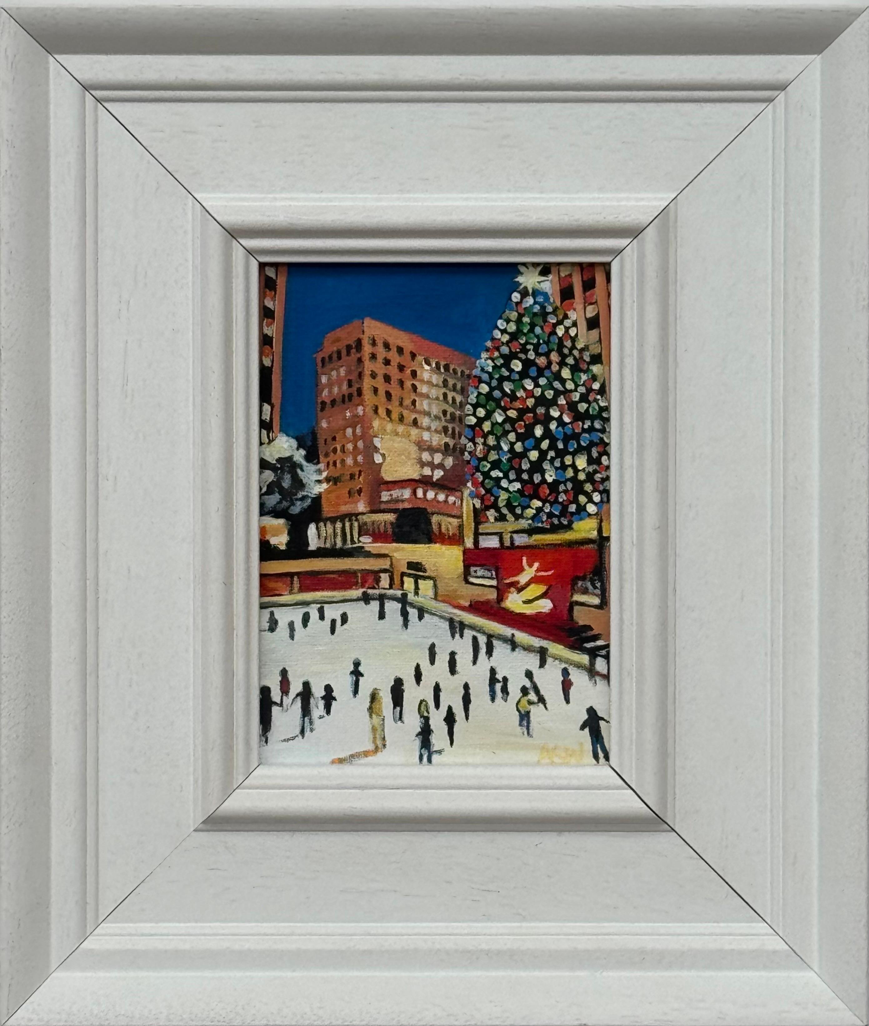 Angela Wakefield Landscape Painting - Miniature Original Painting Art Study of Central Park Christmas New York City
