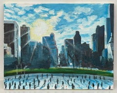 Miniature Original Painting of Skaters at Central Park New York City in Sunshine