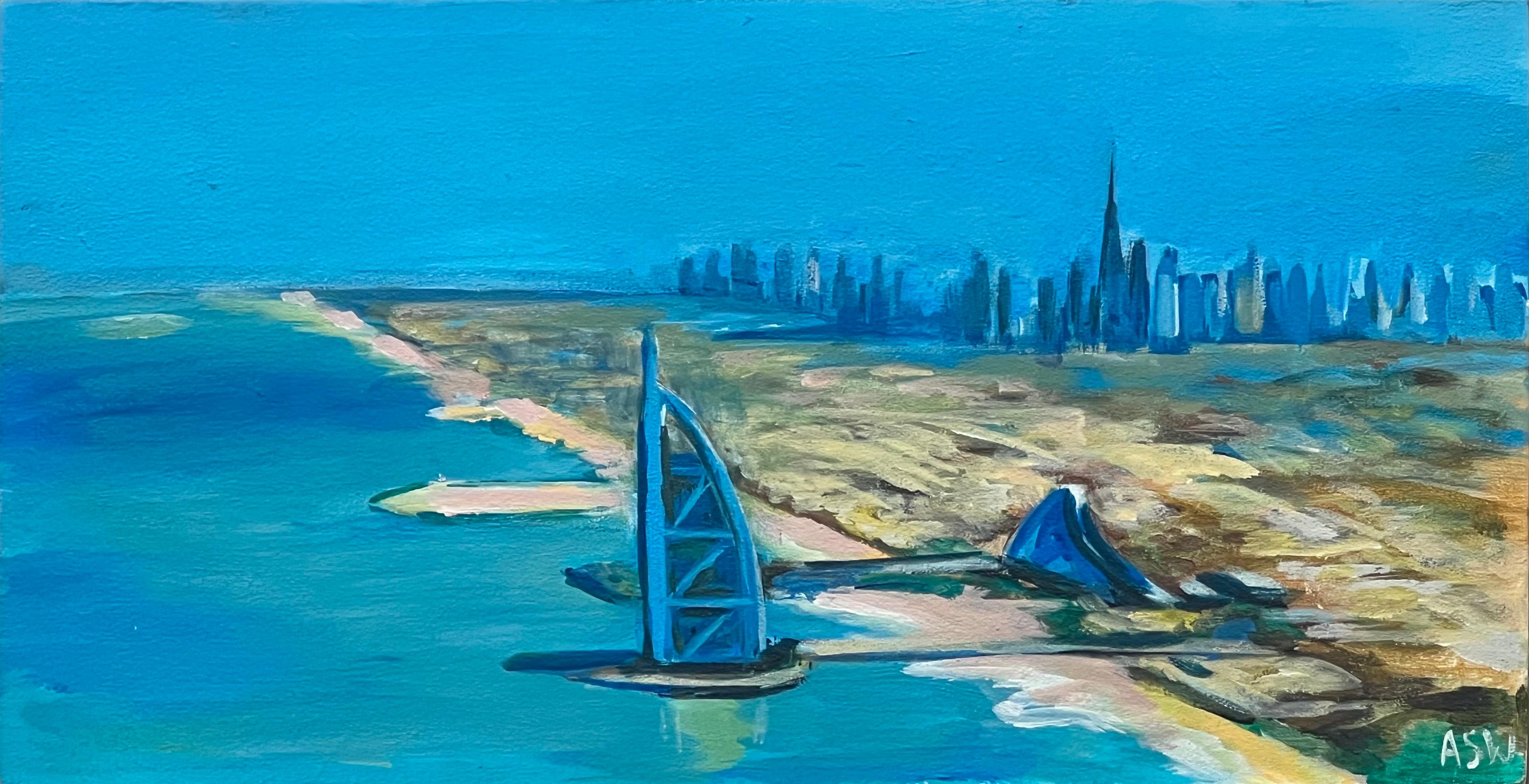 Miniature Painting of City of Dubai United Arab Emirates UAE by British Artist For Sale 11