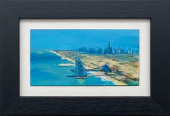 Miniatur-Gemälde der Stadt Dubai Vereinigte Arabische Emirate UAE von britischen Künstler