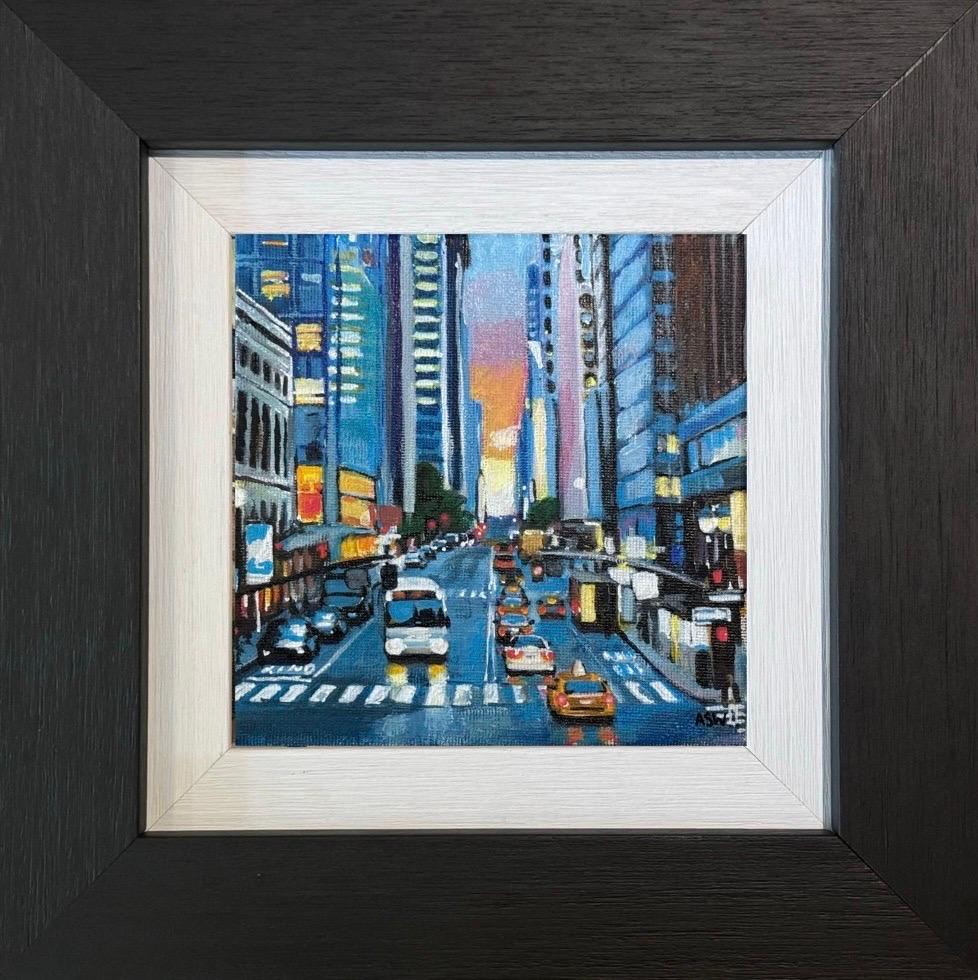 Miniatur-Gemälde von New York City Street Scene von britischen Cityscape Künstler