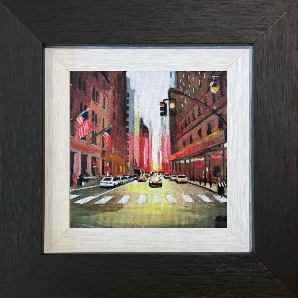 Miniatur-Gemälde von New York City Street Scene von britischen Cityscape Künstler