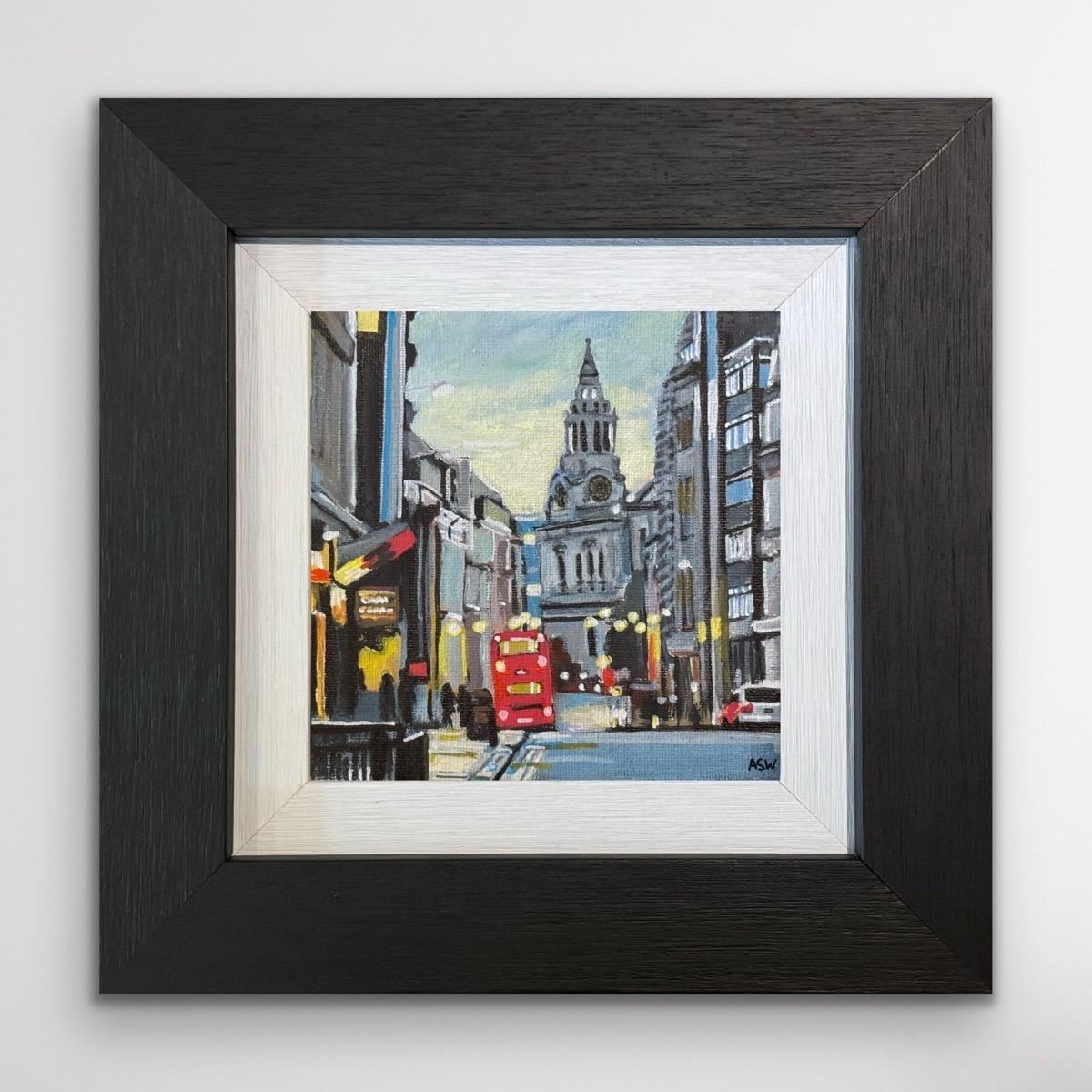 Peinture miniature de l'horloge de la cathédrale St Paul à Londres par un artiste britannique de la ville - Painting de Angela Wakefield