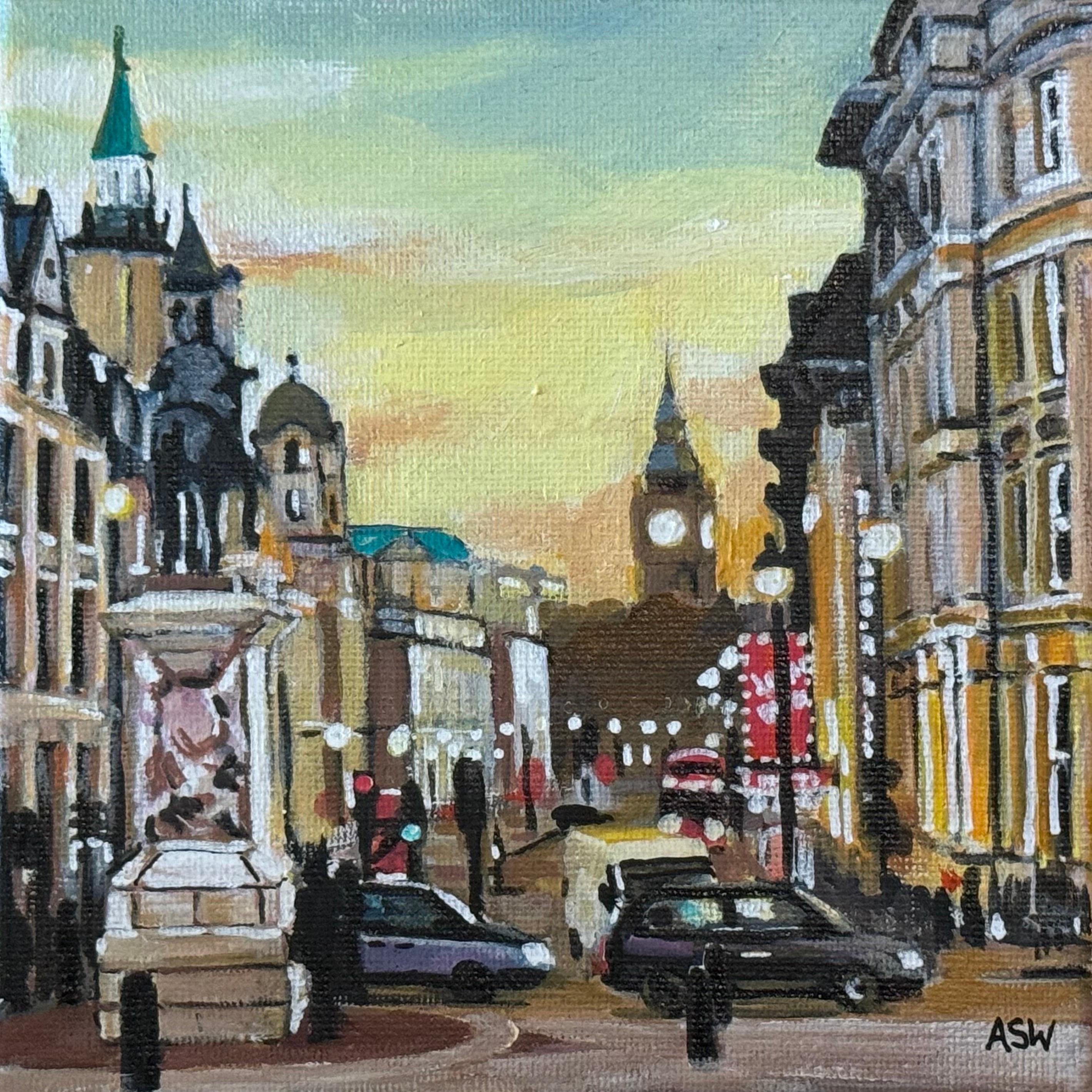 Quadro in miniatura di Trafalgar Square Londra Westminster realizzato da un artista britannico in vendita 1
