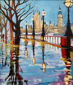 Miniature Painting of Victoria Embankment London by British Urban City Artist