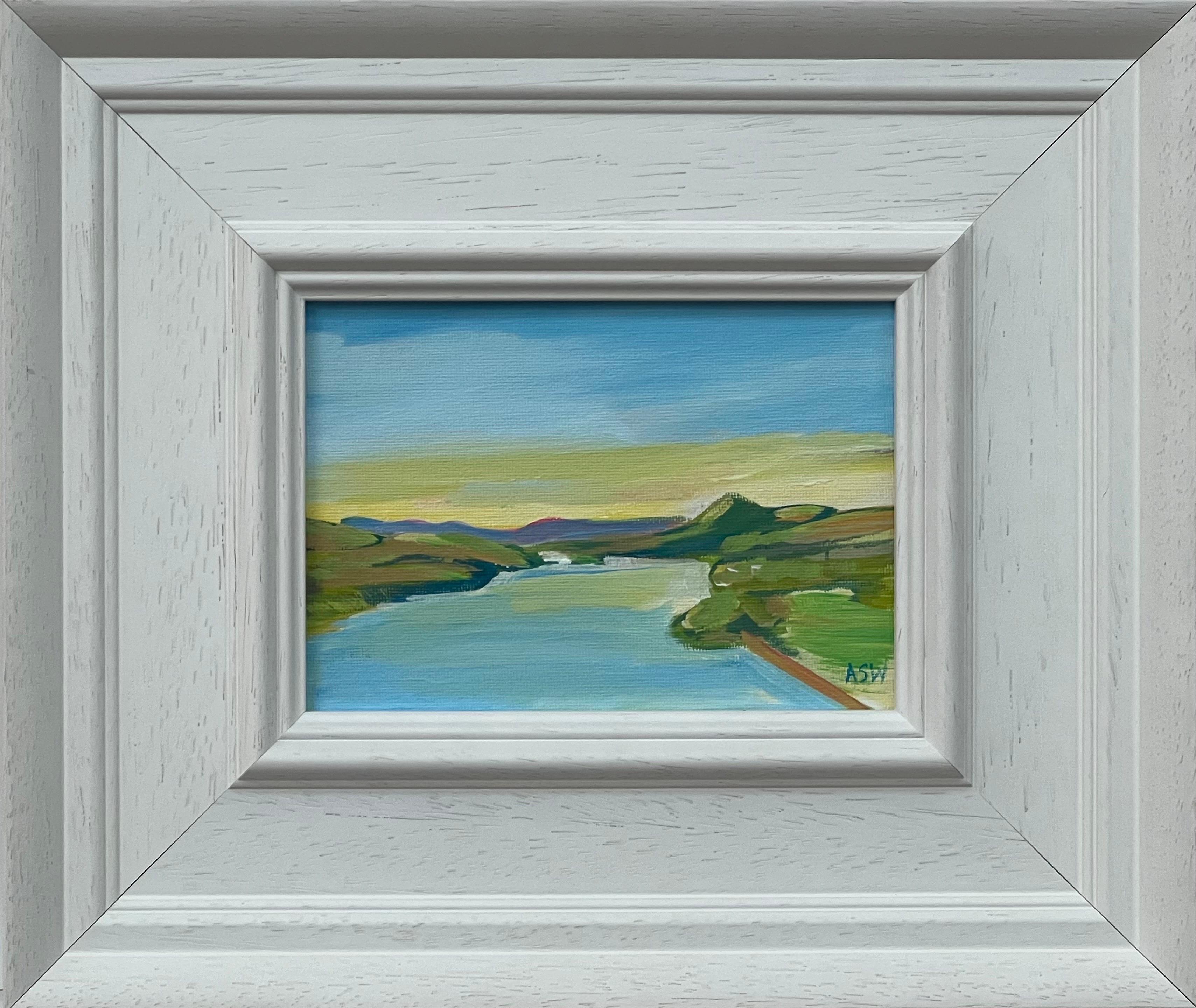 Landscape Painting Angela Wakefield - Etude de peinture miniature de la rivière Hudson, Etat de New York, USA par un artiste britannique