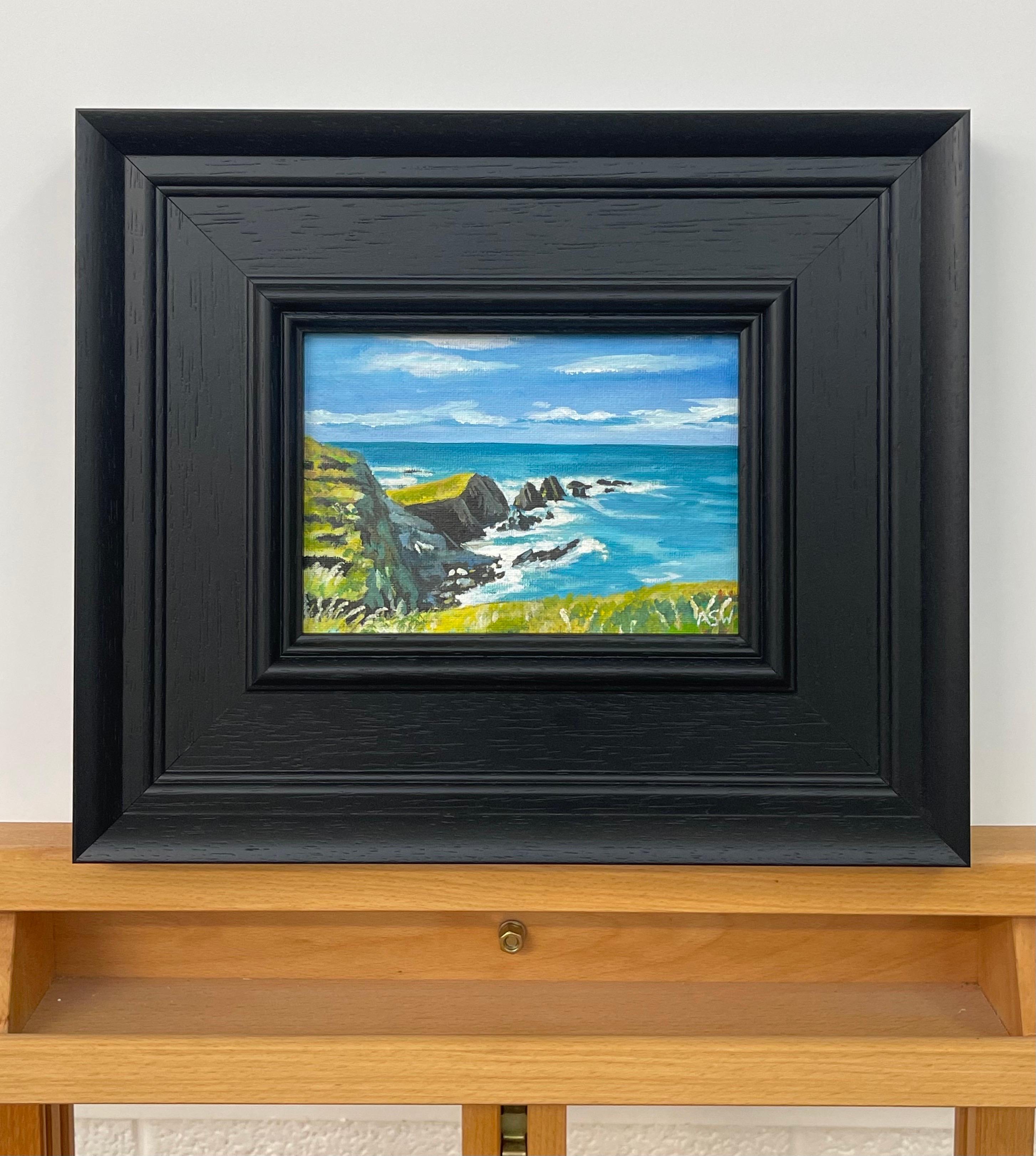 Miniature Sea Landscape Study of Devon Coastline by Contemporary British Artist For Sale 3
