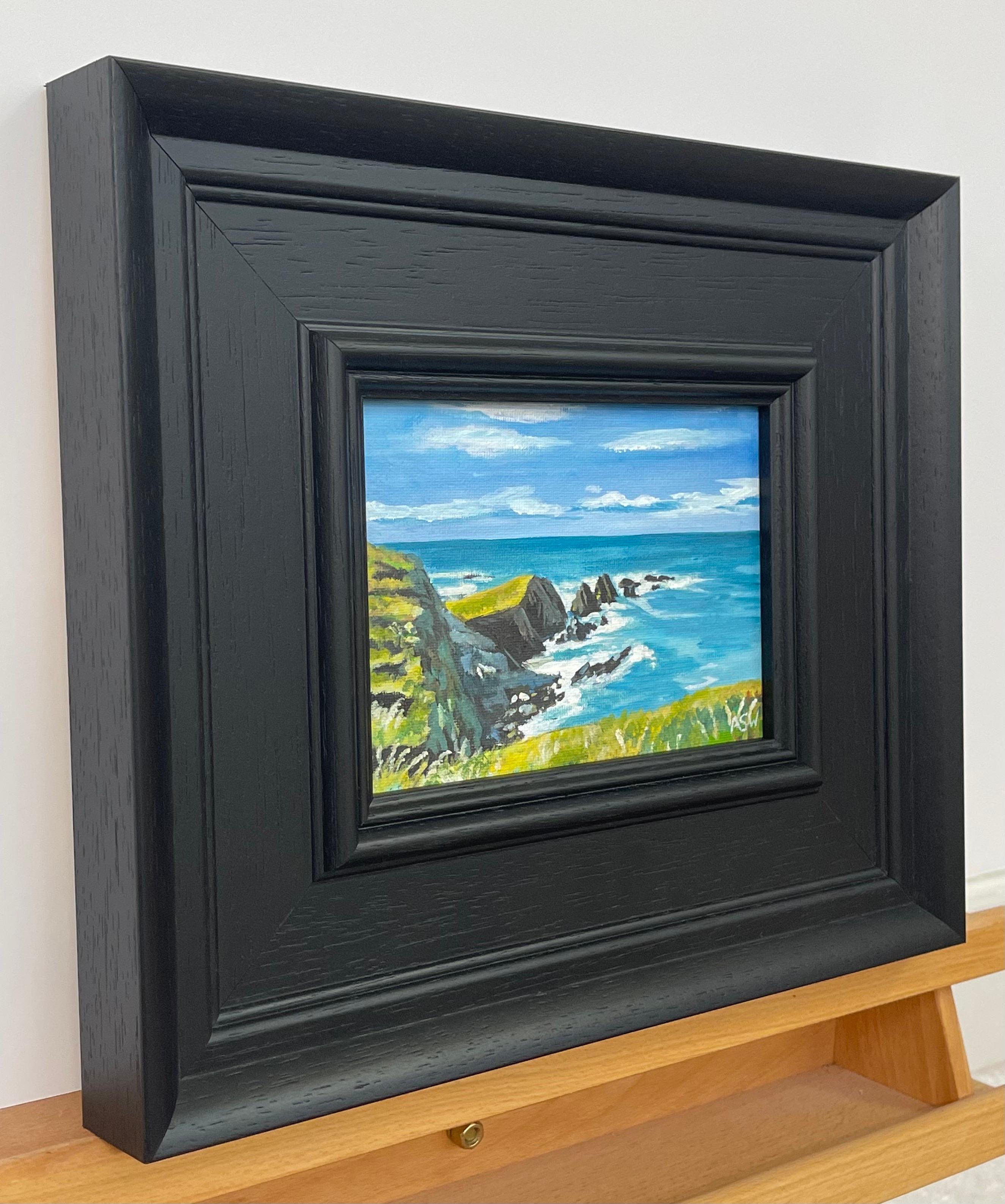 Miniature Sea Landscape Study of Devon Coastline by Contemporary British Artist - Painting by Angela Wakefield