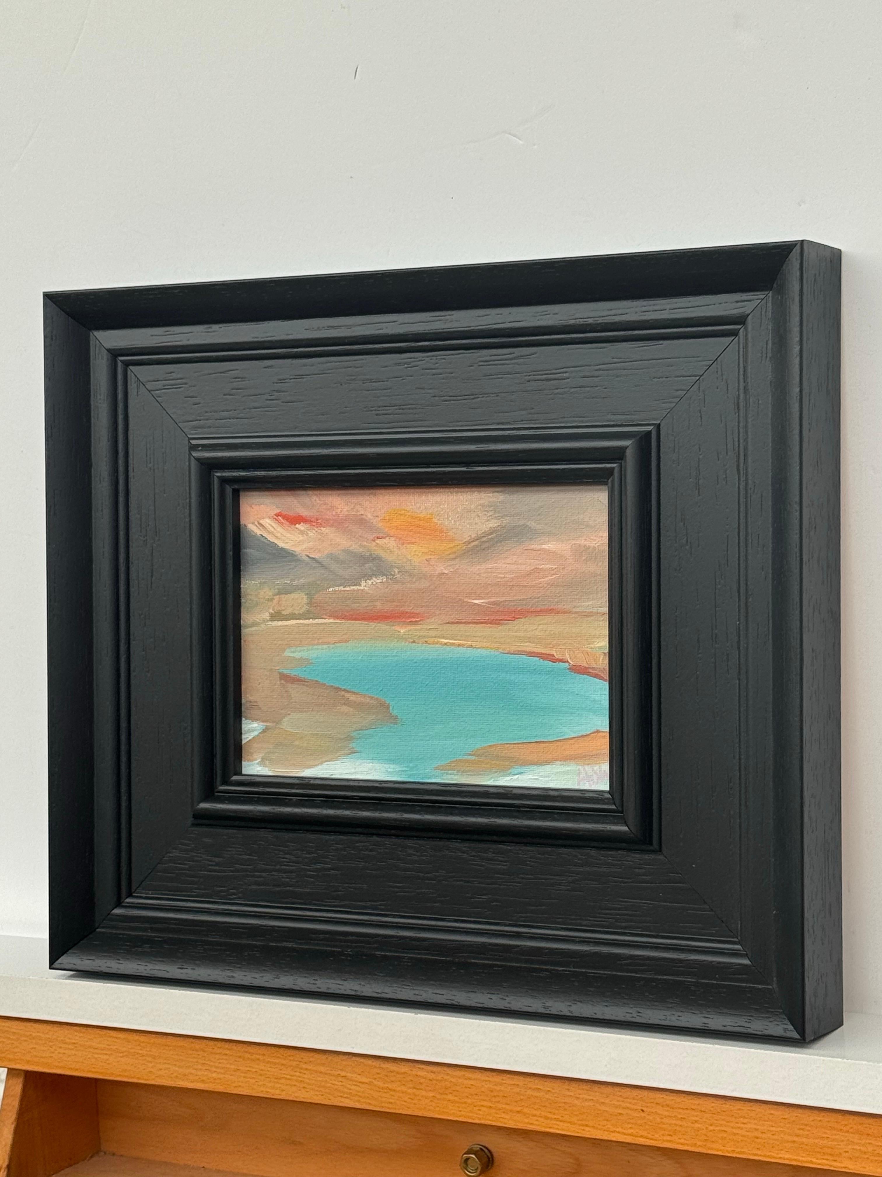 Miniature Seascape Art Study of South English Coastline by Contemporary Artist (en anglais seulement) - Noir Abstract Painting par Angela Wakefield