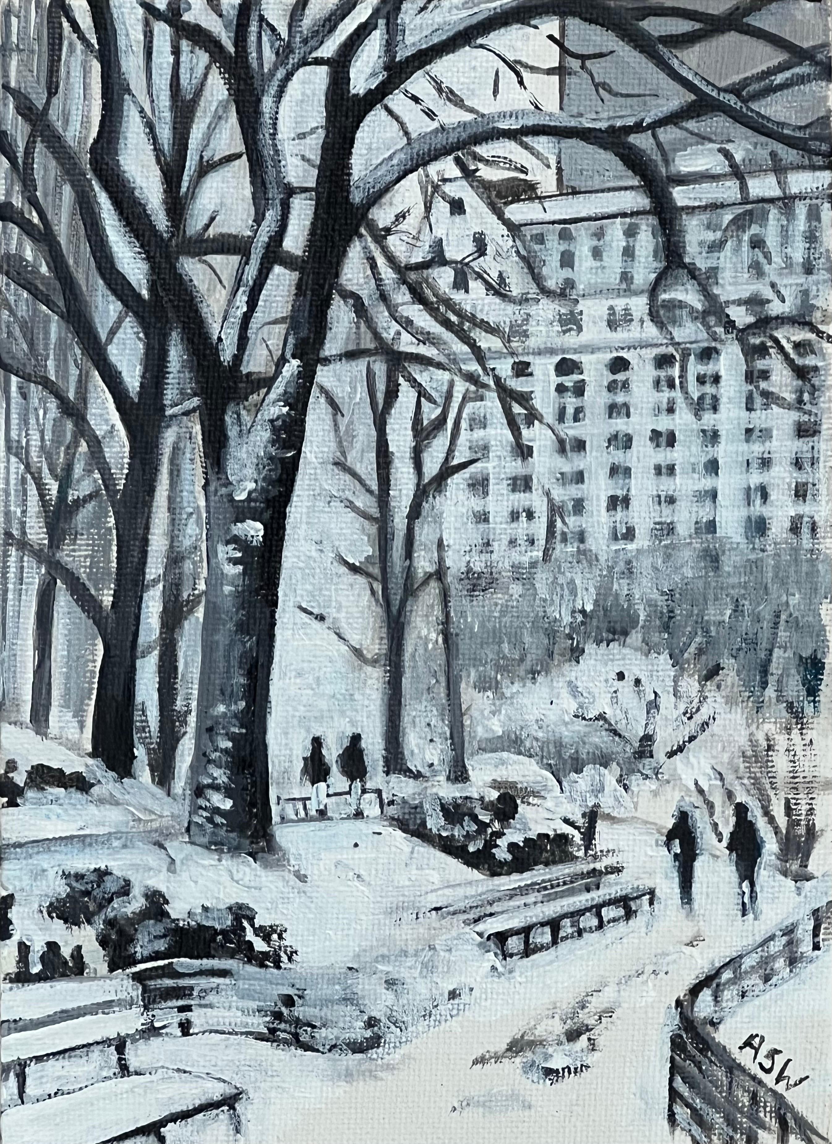Miniature Study Central Park New York City Winter by Contemporary British Artist 9