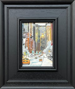 Miniature Study of New York City Street in Winter by Contemporary British Artist