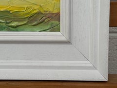Abstrakte Miniatur-Landschaftskunst in erdigen Gelb-, Grün- und Blautönen mit Struktur