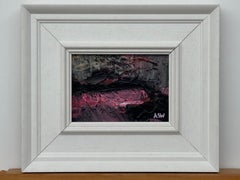 Miniature Textured Abstract Landscape Art in Pink, Black & Teal Colours