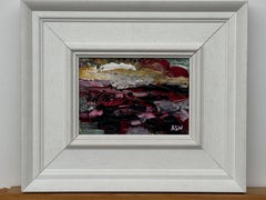Abstrakte Miniatur-Landschaftskunst in Rosa, Schwarz und Grüntönen