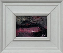 Miniature Textured Abstract Landscape Art in Pink, Black & Teal Colours