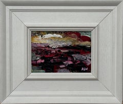 Abstrakte Miniatur-Landschaftskunst in Rosa, Schwarz und Grüntönen