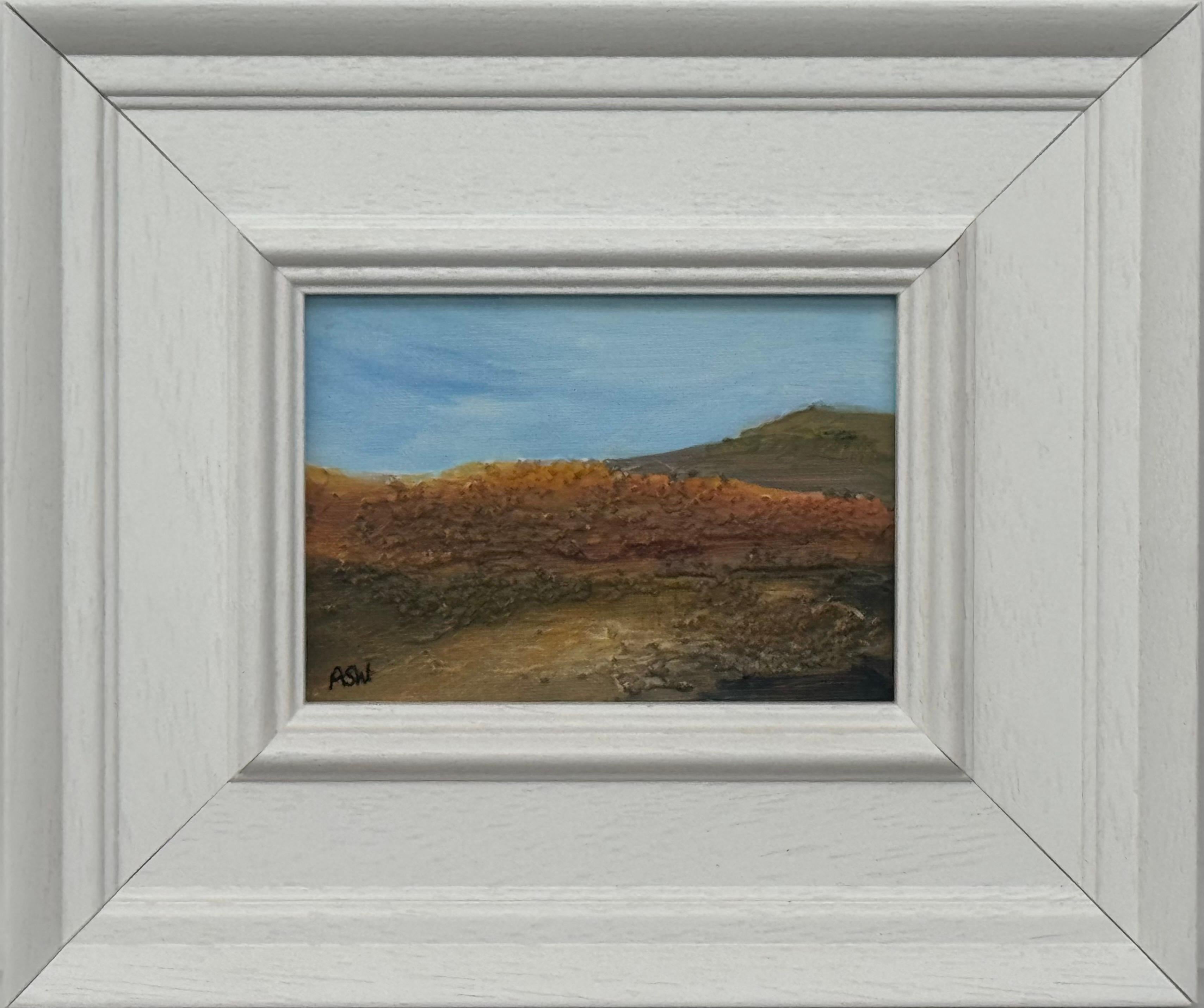 Angela Wakefield Landscape Painting – Abstrakte Miniatur-Landschaft auf dem Lande in erdigen Farben