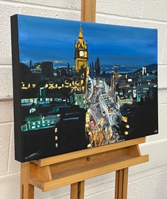 Modern Impressionist Painting of Princes Street in Edinburgh Scotland at Night