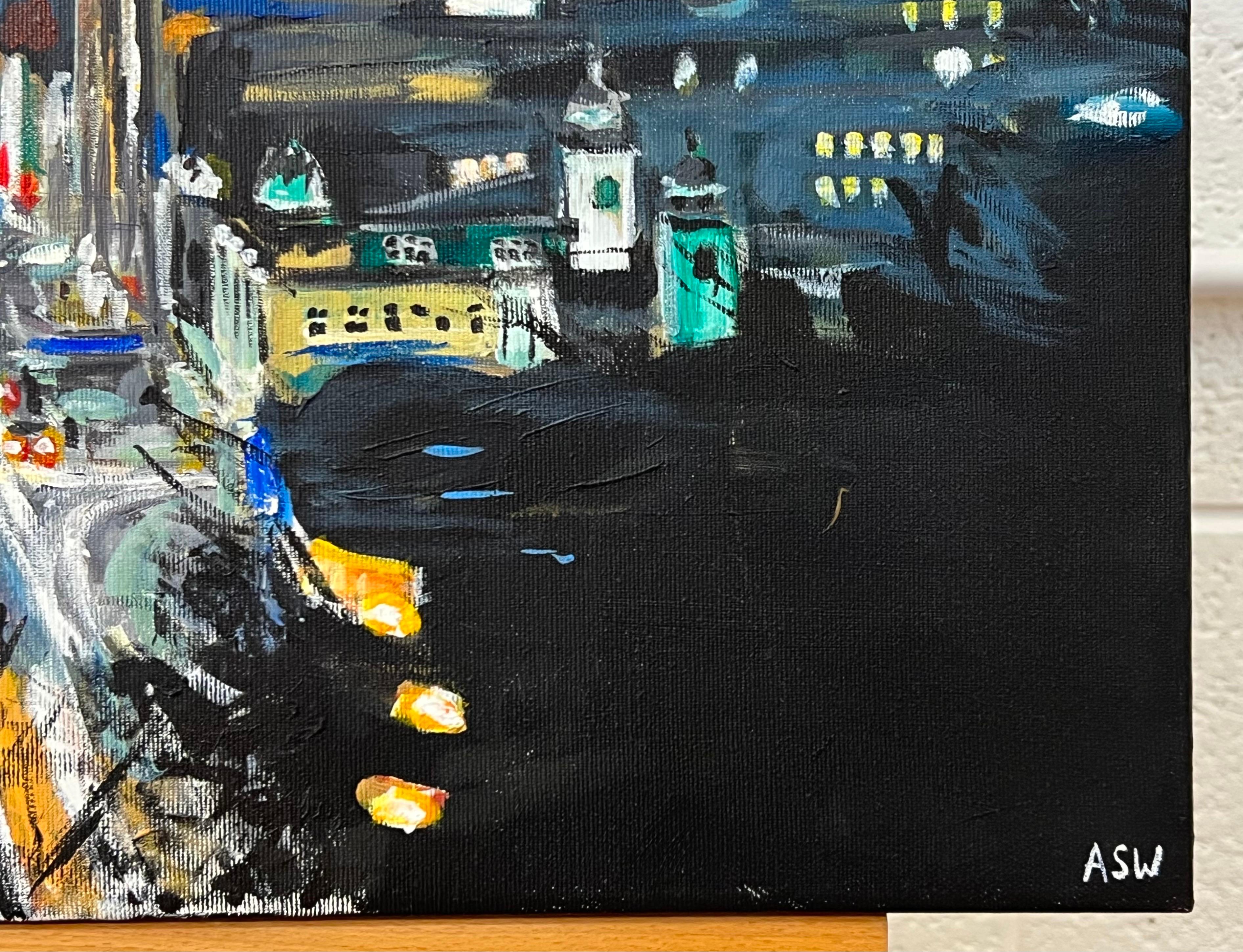 Modern Impressionist Painting of Princes Street in Edinburgh Scotland at Night For Sale 3