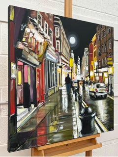 Modernes impressionistisches Gemälde des modernen Impressionisten Soho Londons bei Nacht des Stadtbildhauers