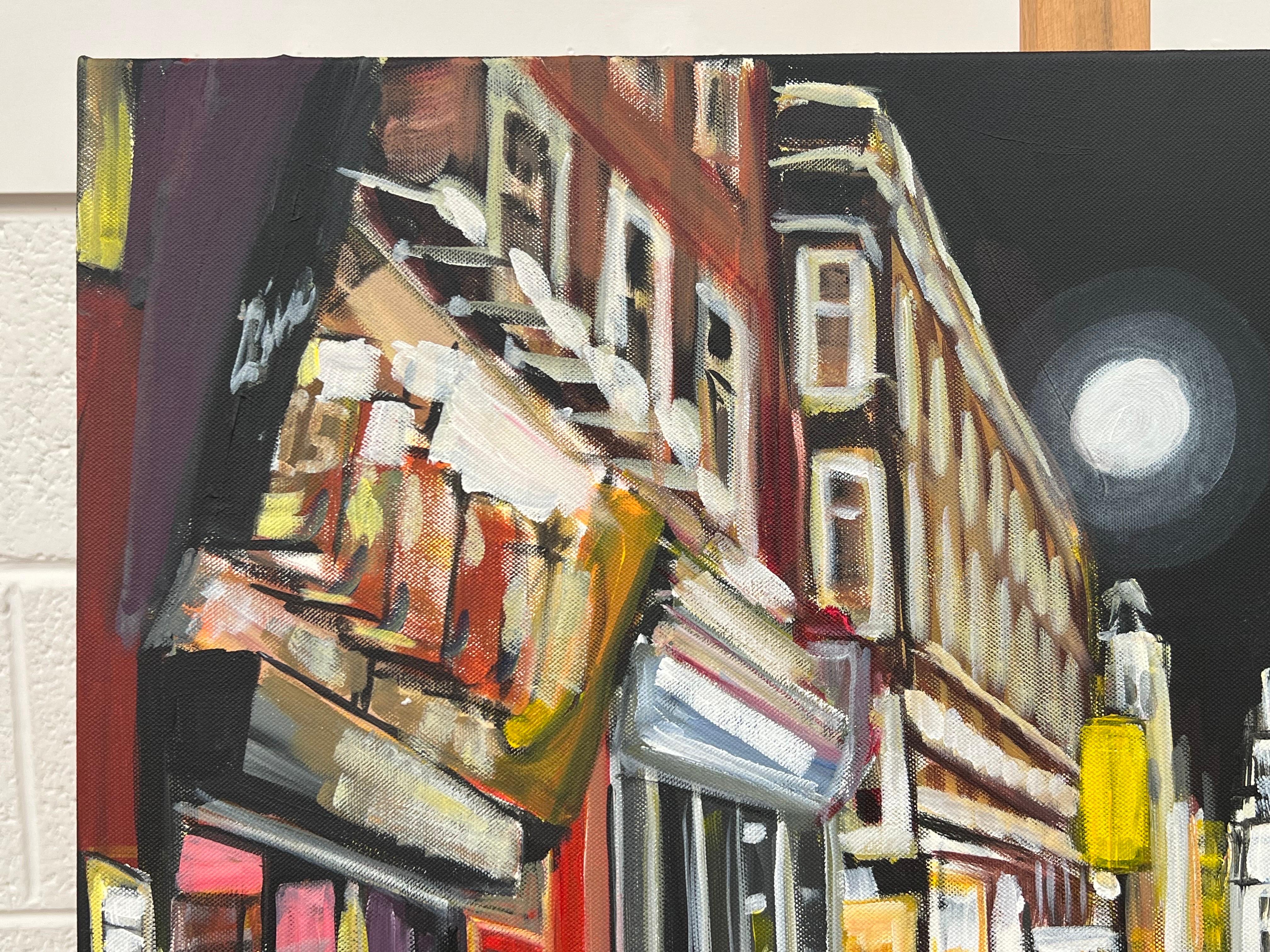 Modern Impressionist Painting of Soho London at Night by Urban Landscape Artist For Sale 5
