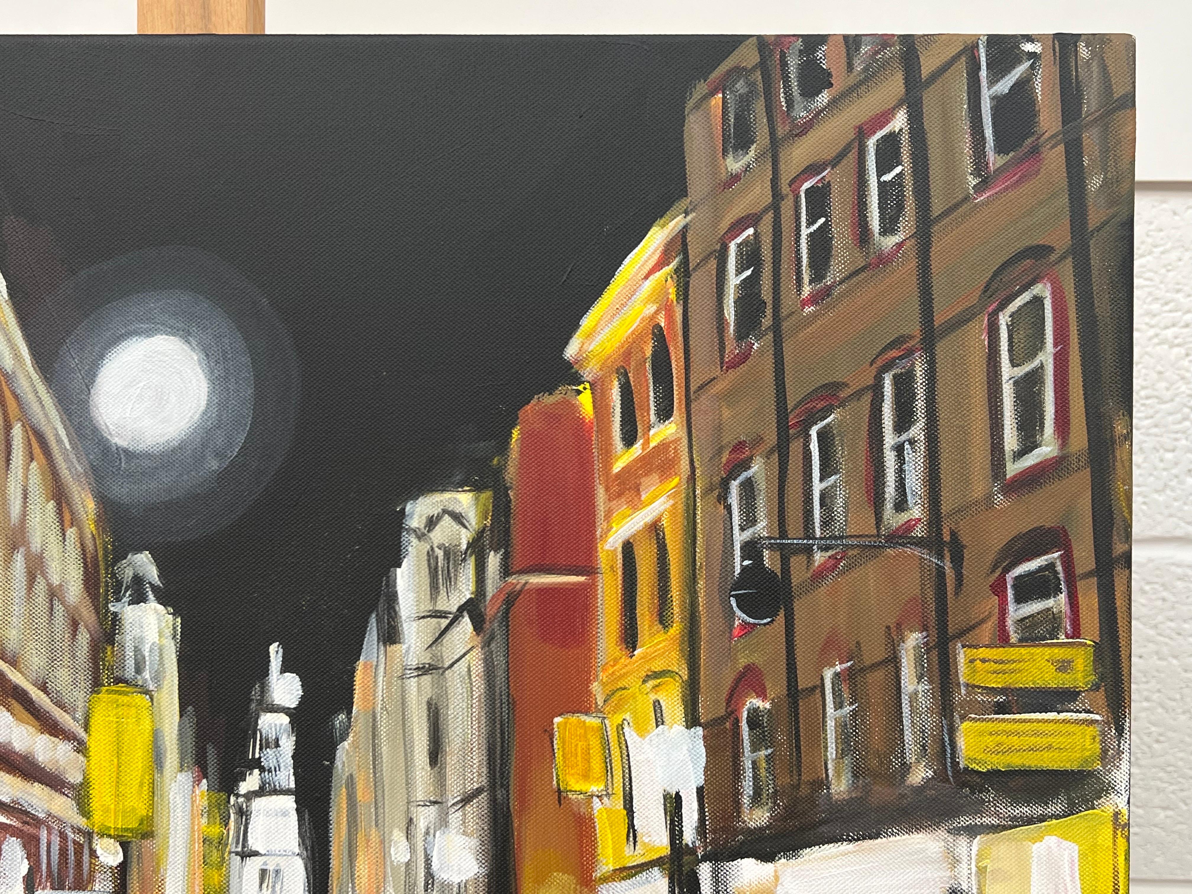 Modern Impressionist Painting of Soho London at Night by Urban Landscape Artist For Sale 6