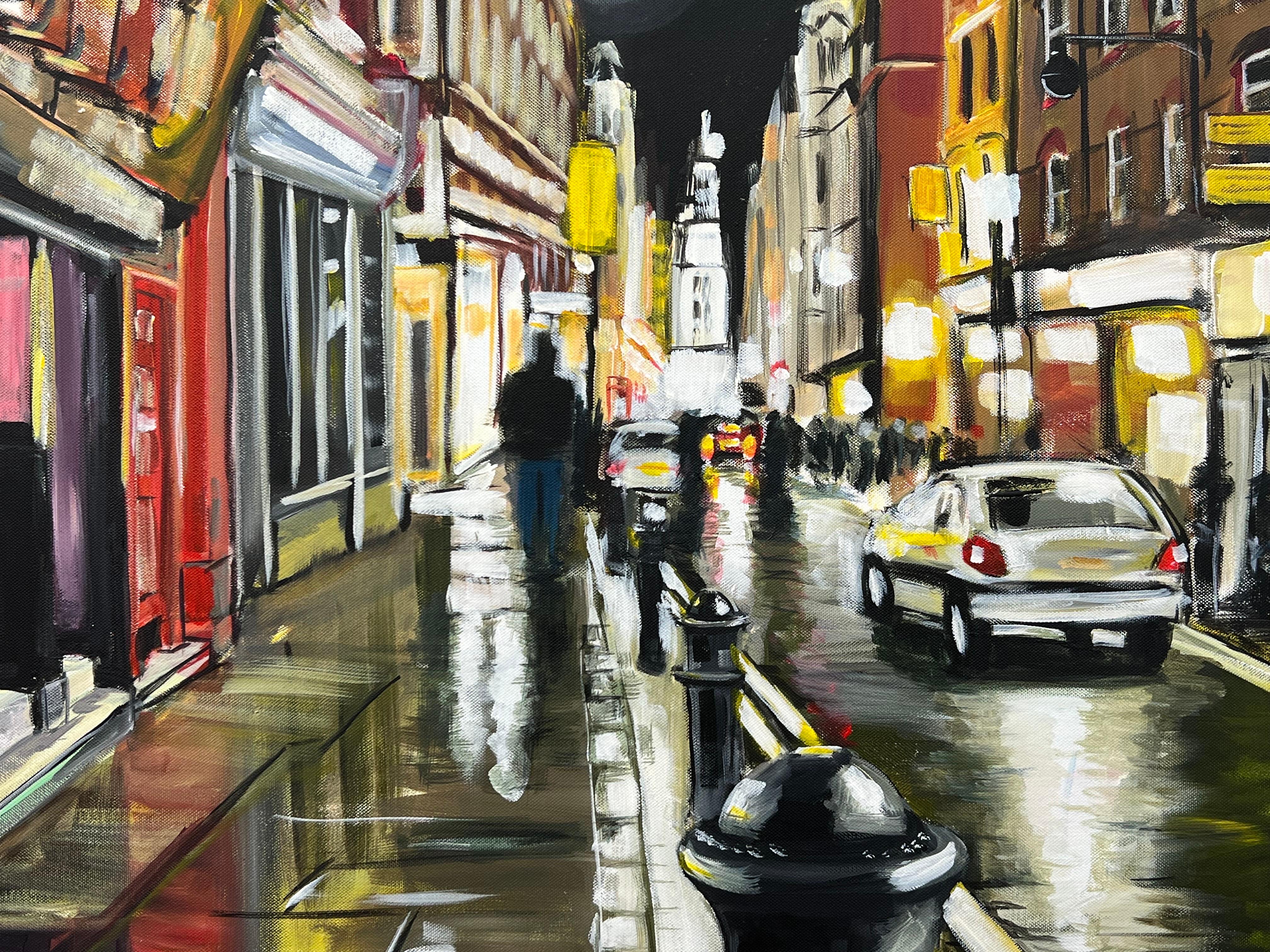 Modern Impressionist Painting of Soho London at Night by Urban Landscape Artist For Sale 7