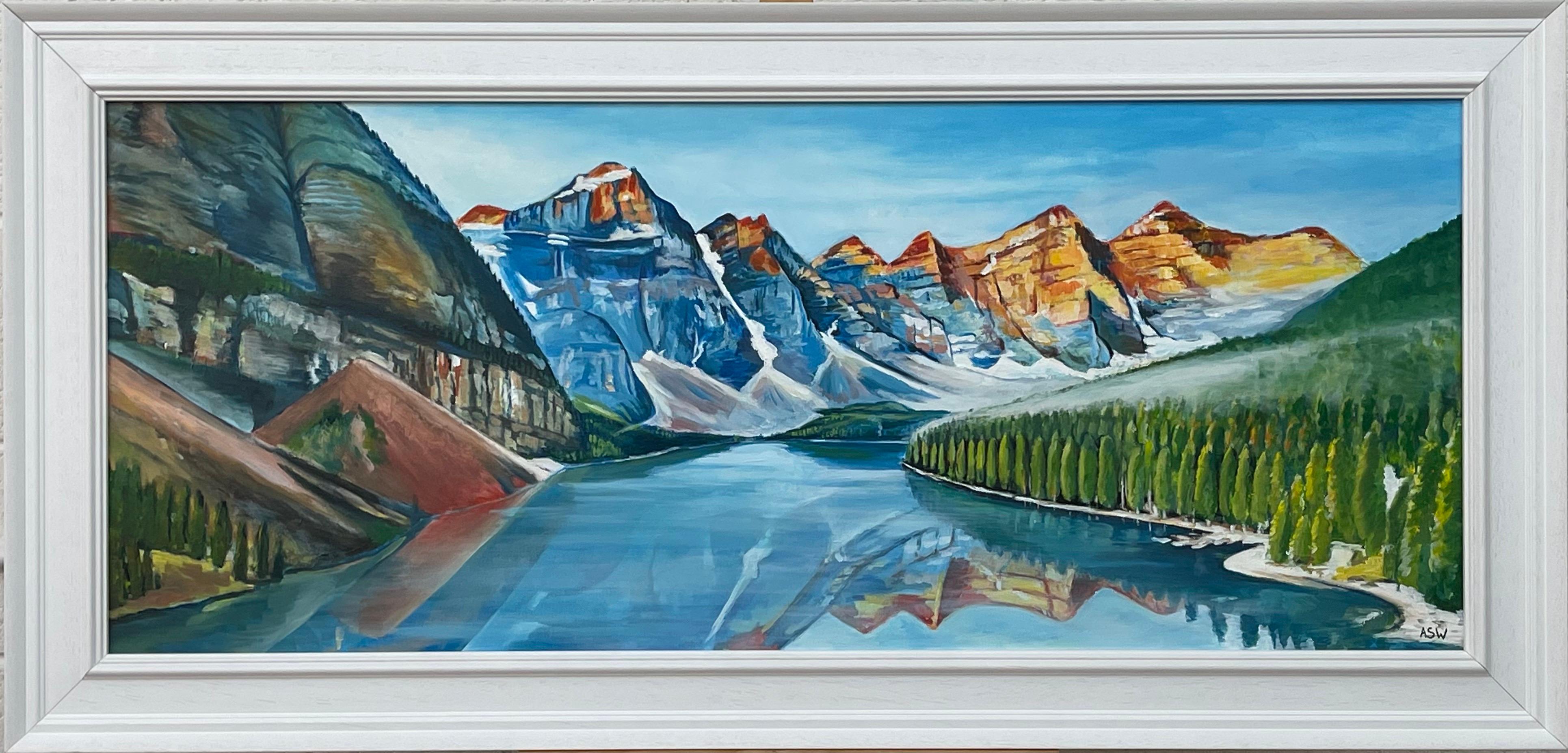 Peinture de paysage moderne du lac d'Alberta, Canada, par un artiste contemporain en vente 6