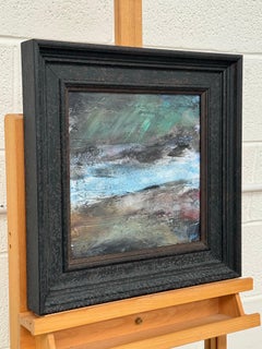 Paisaje abstracto de mal humor de la aurora boreal de Islandia con verde, azul y negro