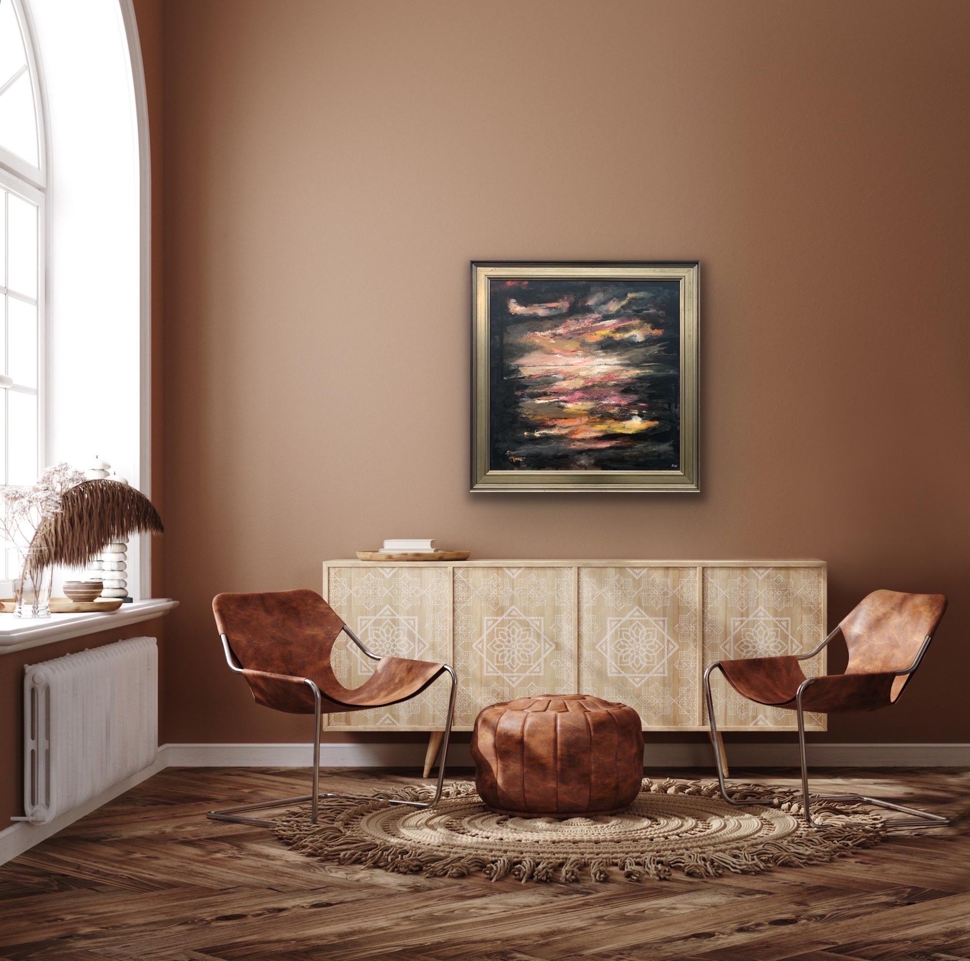 Moonlight Bay Peinture abstraite atmosphérique de paysage marin réalisée par Angela Wakefield, artiste britannique contemporaine de premier plan

L'œuvre d'art mesure 31.5 x 31.5 pouces.
Le cadre mesure 37 x 37 pouces

Cette peinture est un exemple