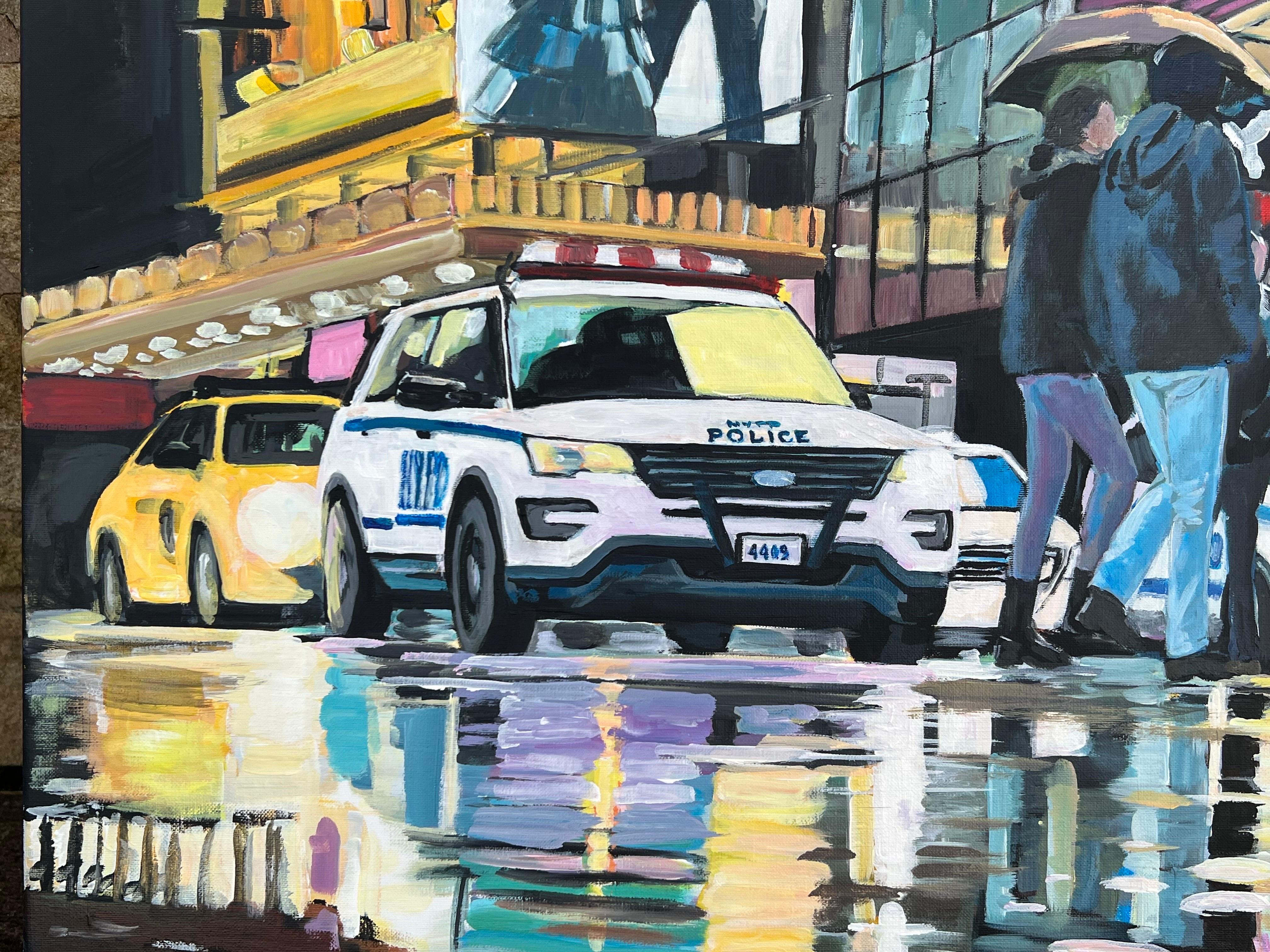 Neon Reflections in the New York City Rain by Contemporary British Urban Artist For Sale 2