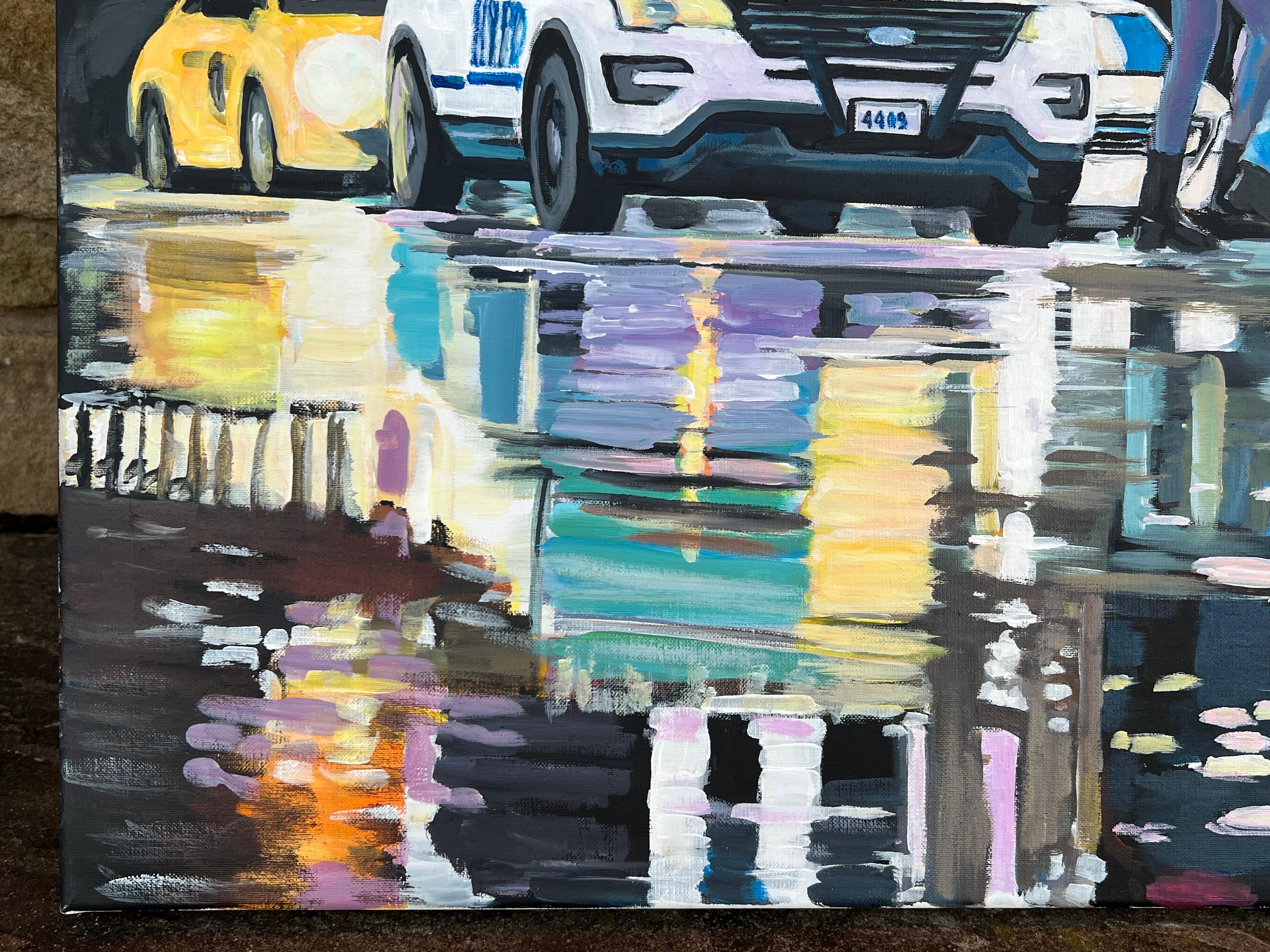 Neon Reflections in the New York City Rain by Contemporary British Urban Artist For Sale 3
