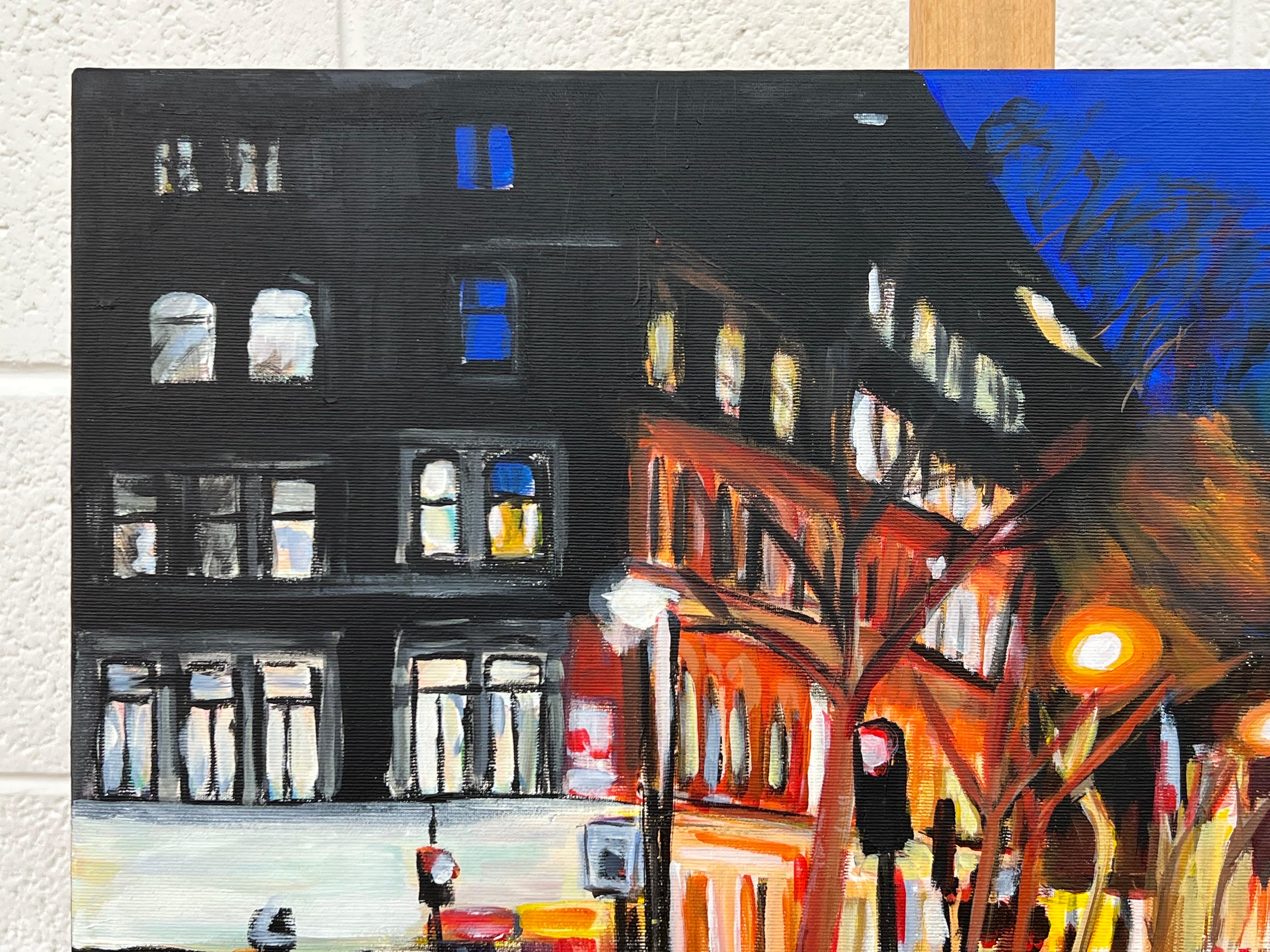 New Cross London City Street Scene at Night by British Urban Landscape Artist - Contemporary Painting by Angela Wakefield