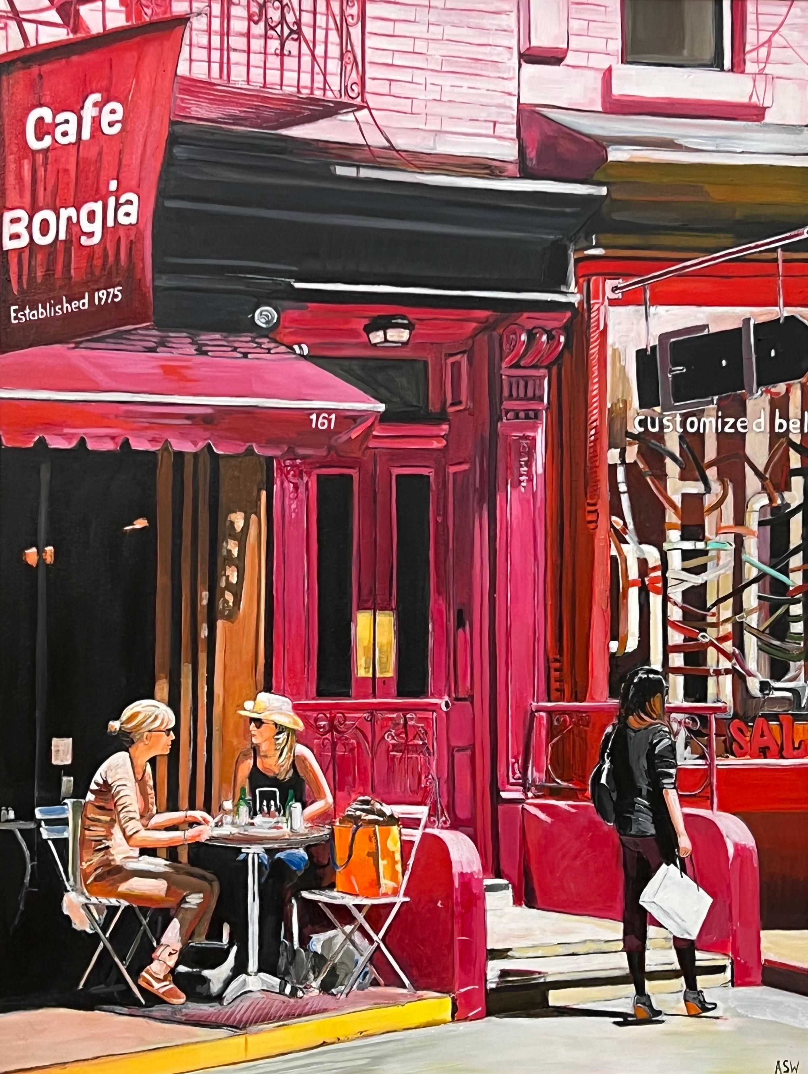 New York City Cafe Borgia with Female Figures by Contemporary British Artist For Sale 7
