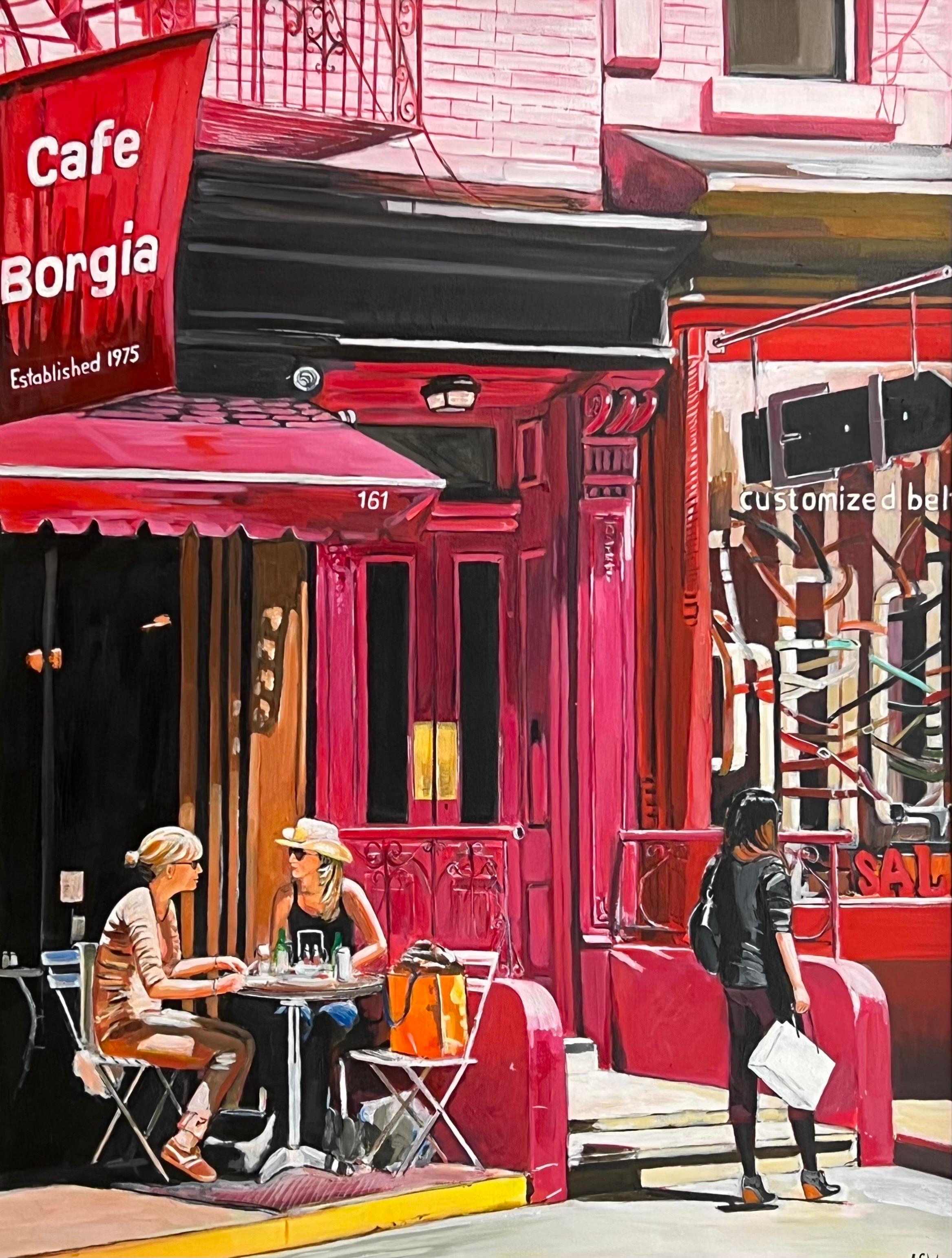 New York City Cafe Borgia with Female Figures by Contemporary British Artist For Sale 10