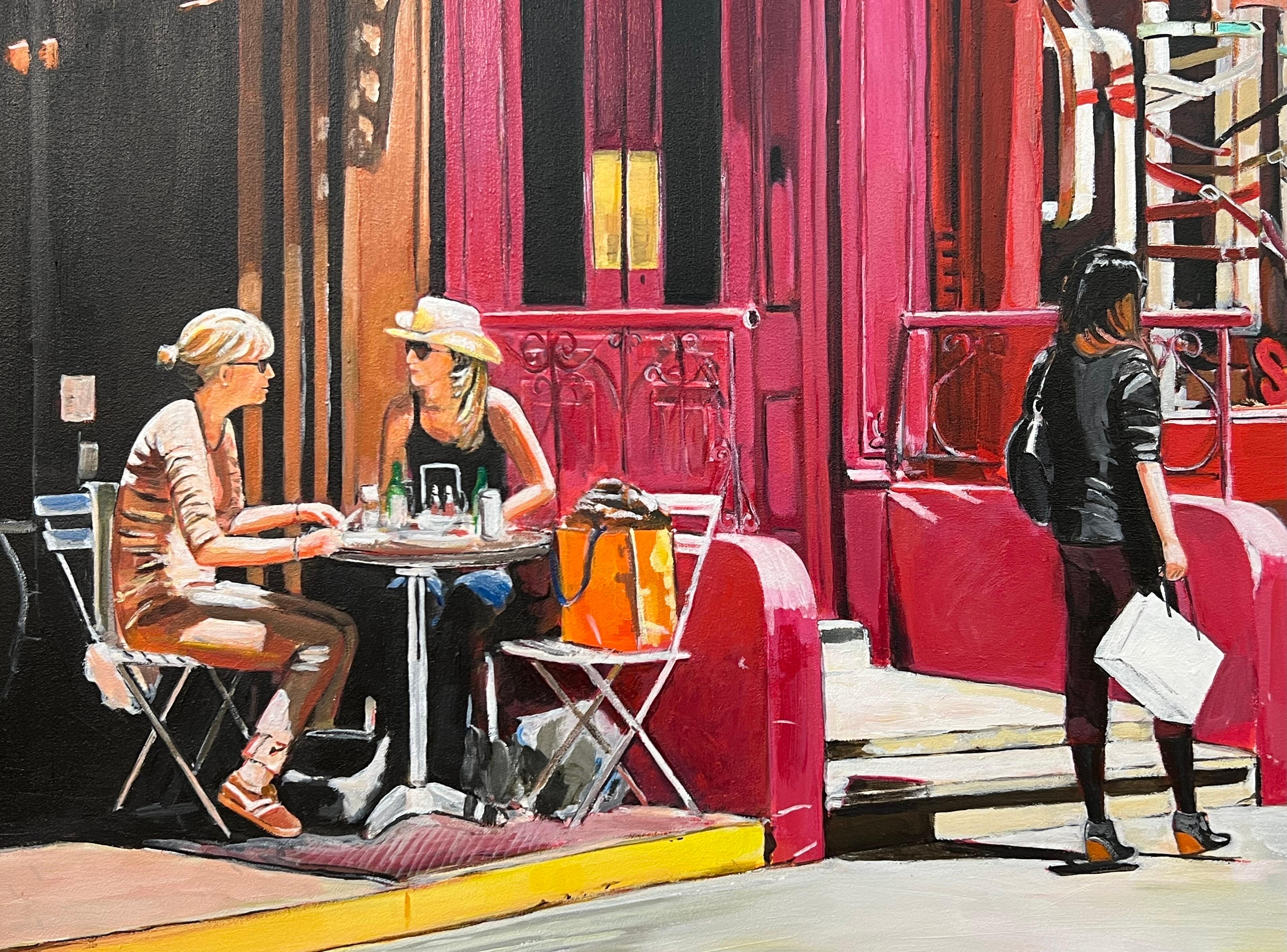 New York City Cafe Borgia with Female Figures by Contemporary British Artist - Young British Artists (YBA) Painting by Angela Wakefield