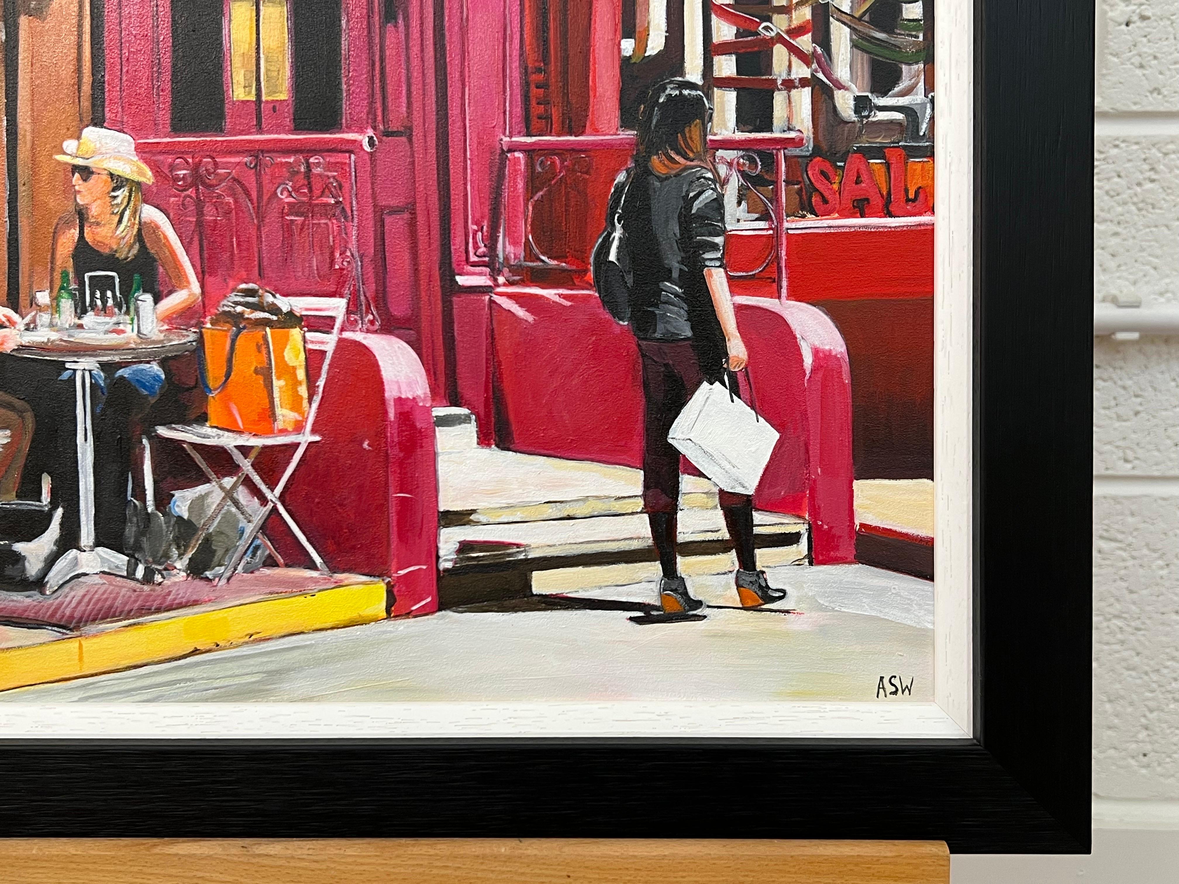 New York City Cafe Borgia with Female Figures by Contemporary British Artist - Black Figurative Painting by Angela Wakefield