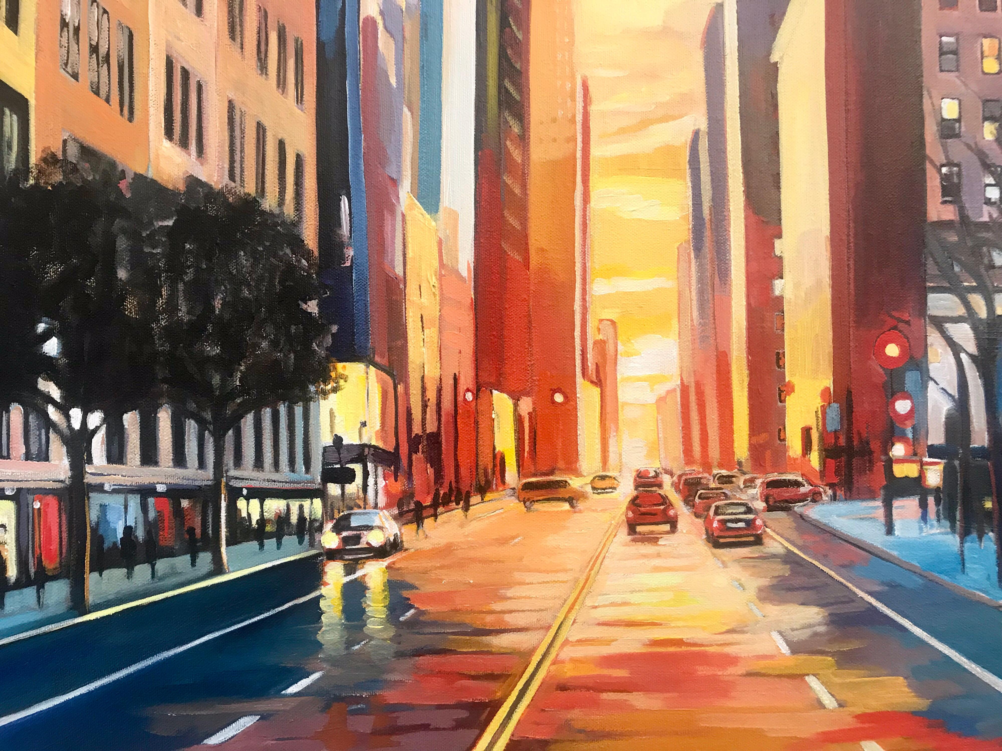 Original Painting of New York City Chrysler Building Sunset by British Artist 1