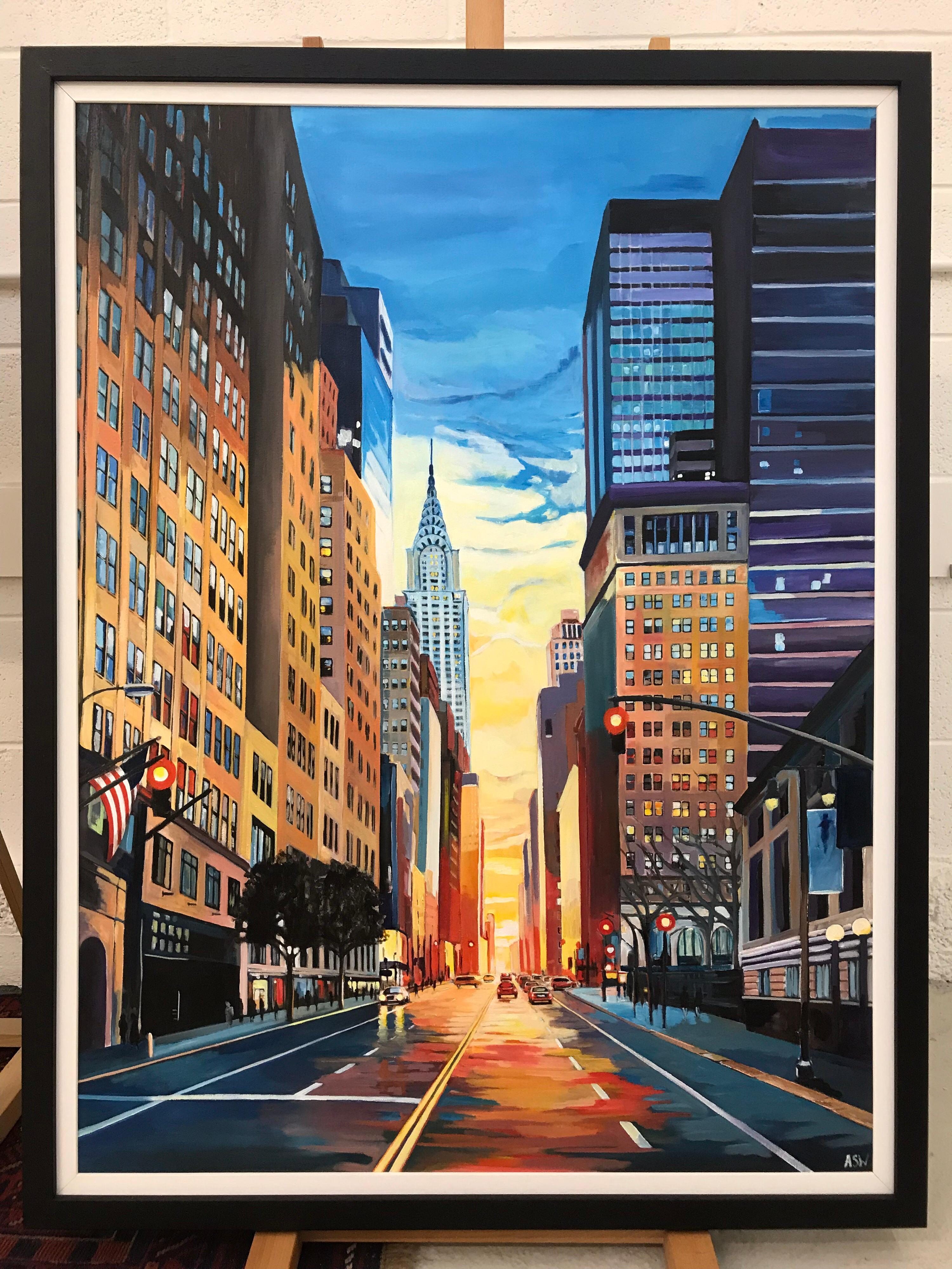 Original Painting of New York City Chrysler Building Sunset by British Artist 3