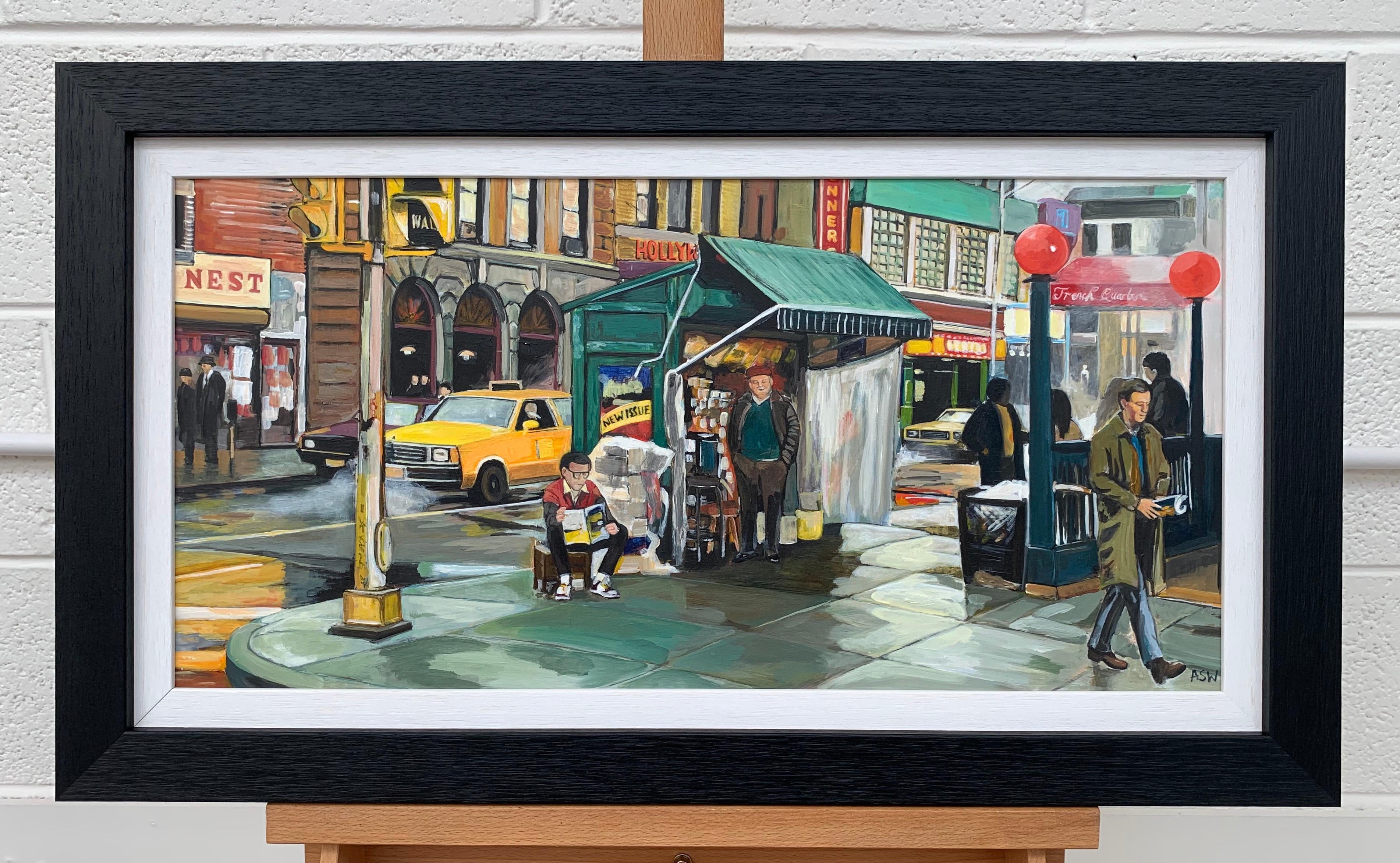 New York City Street Scene, Gemälde des führenden britischen zeitgenössischen Künstlers (Grau), Landscape Painting, von Angela Wakefield