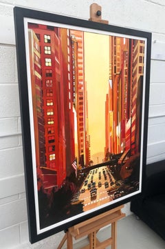New York City NYC Street Sunshine Landscape Painting by British Cityscape Artist