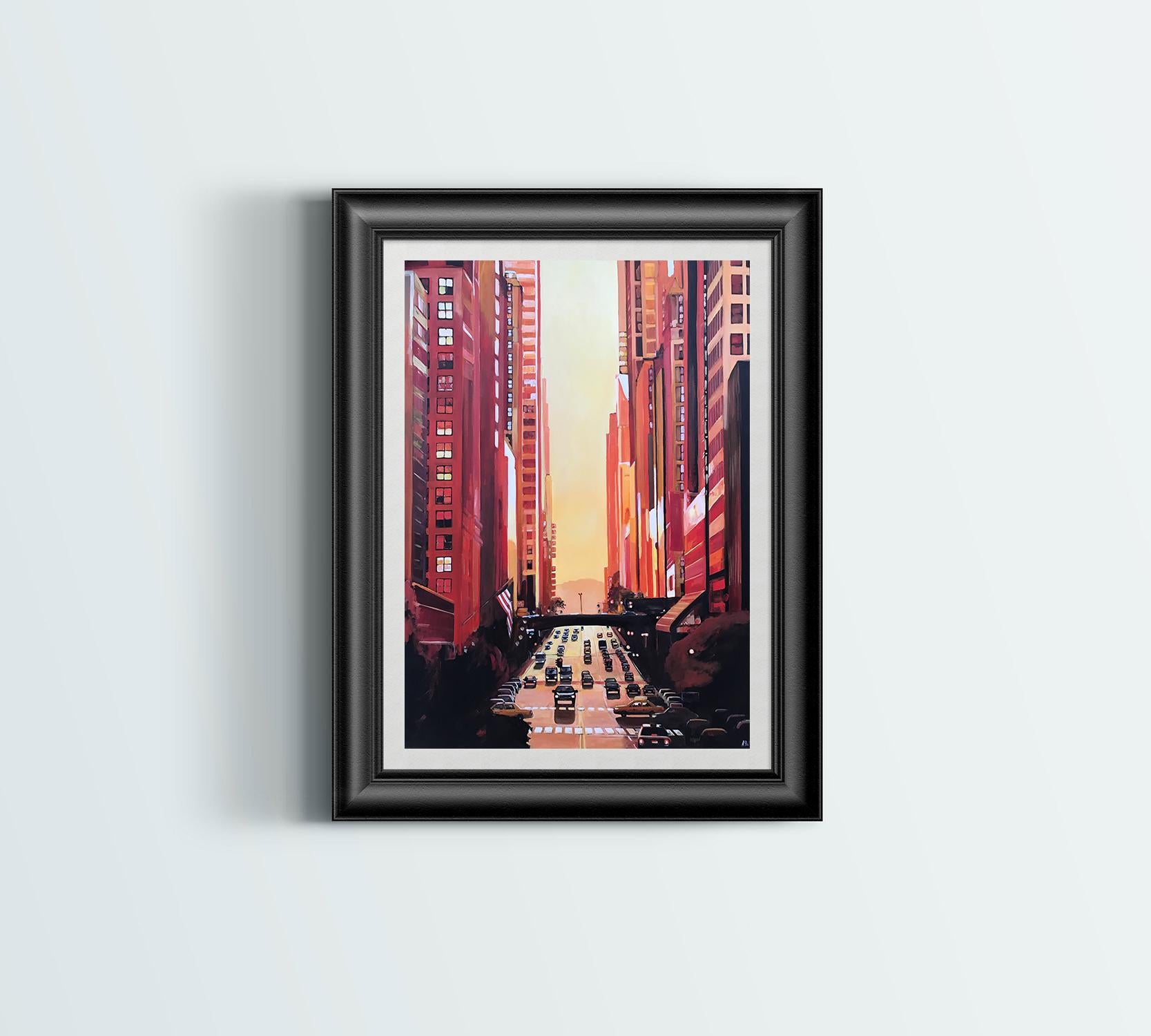 New York City NYC Street Sunshine Landscape Painting by British Cityscape Artist For Sale 1