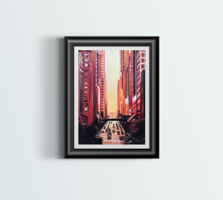 New York City NYC Street Sunshine Landscape Painting by British Cityscape Artist For Sale 4