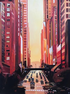 New York City NYC Street Sunshine Landscape Painting by British Cityscape Artist