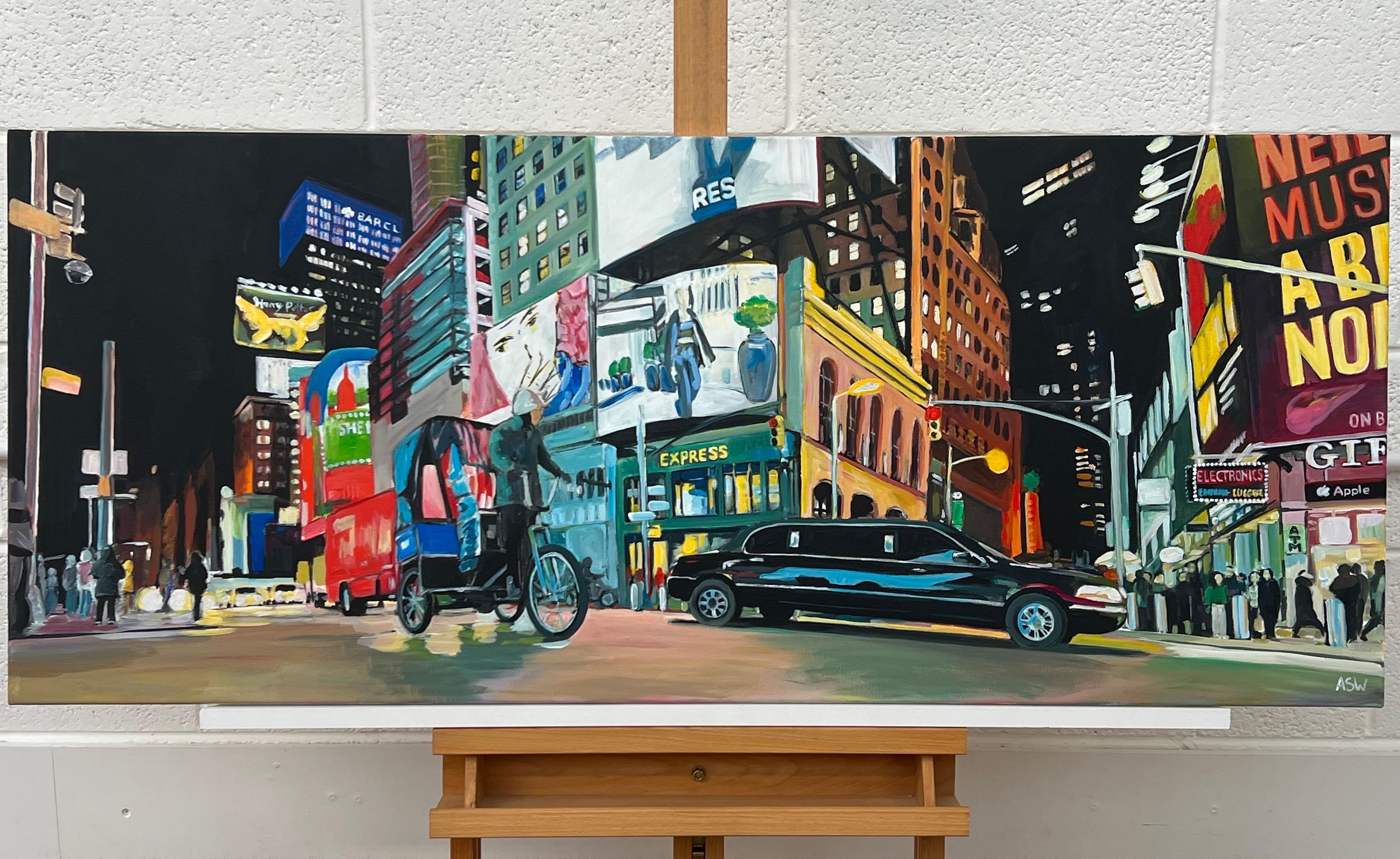 New York City Panoramic Street Scene with Limousine and Neon Lights in the Rain For Sale 9